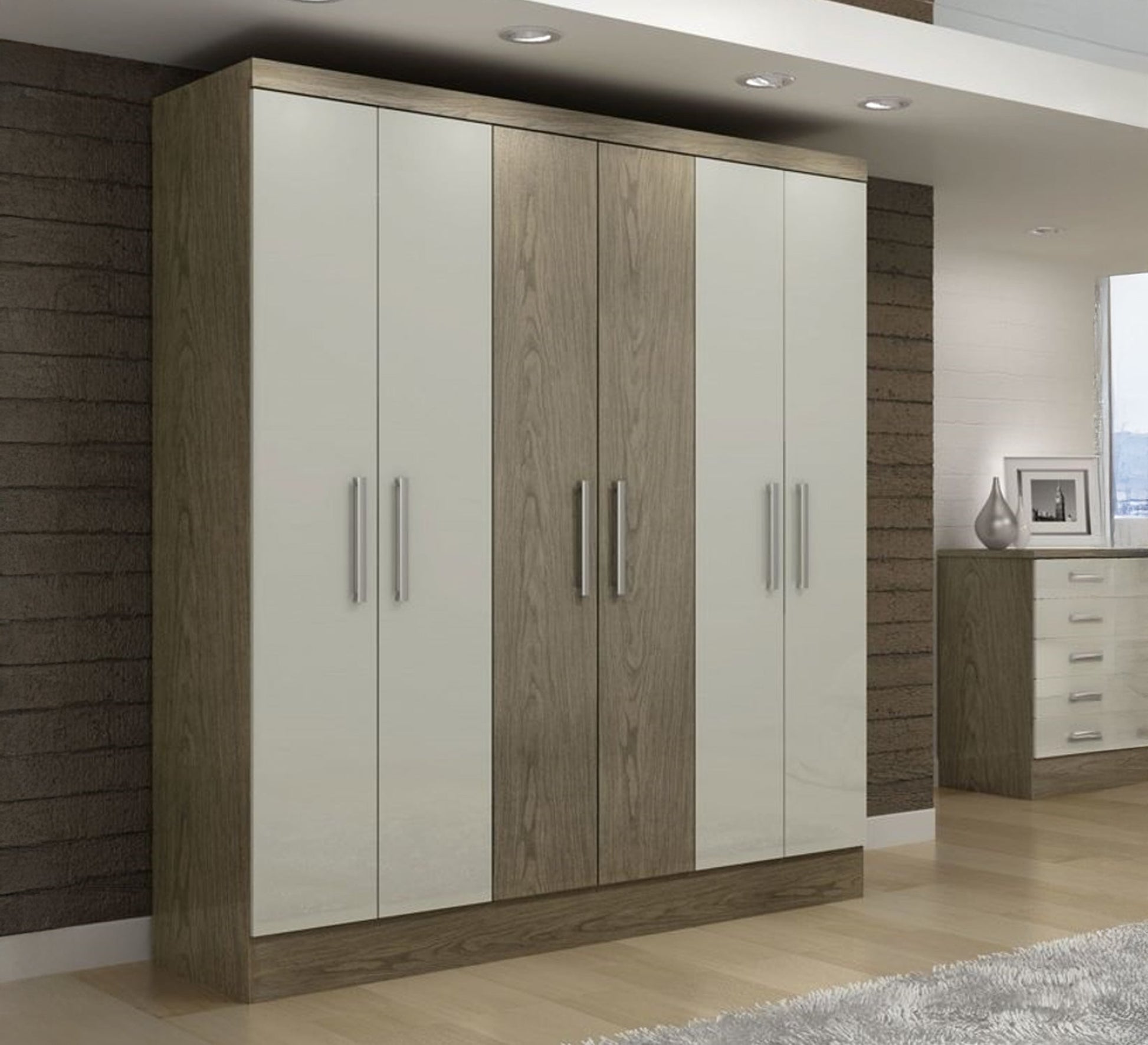 Elegant wardrobe with a wooden and glossy design - Vitrine Furniture - Furniture