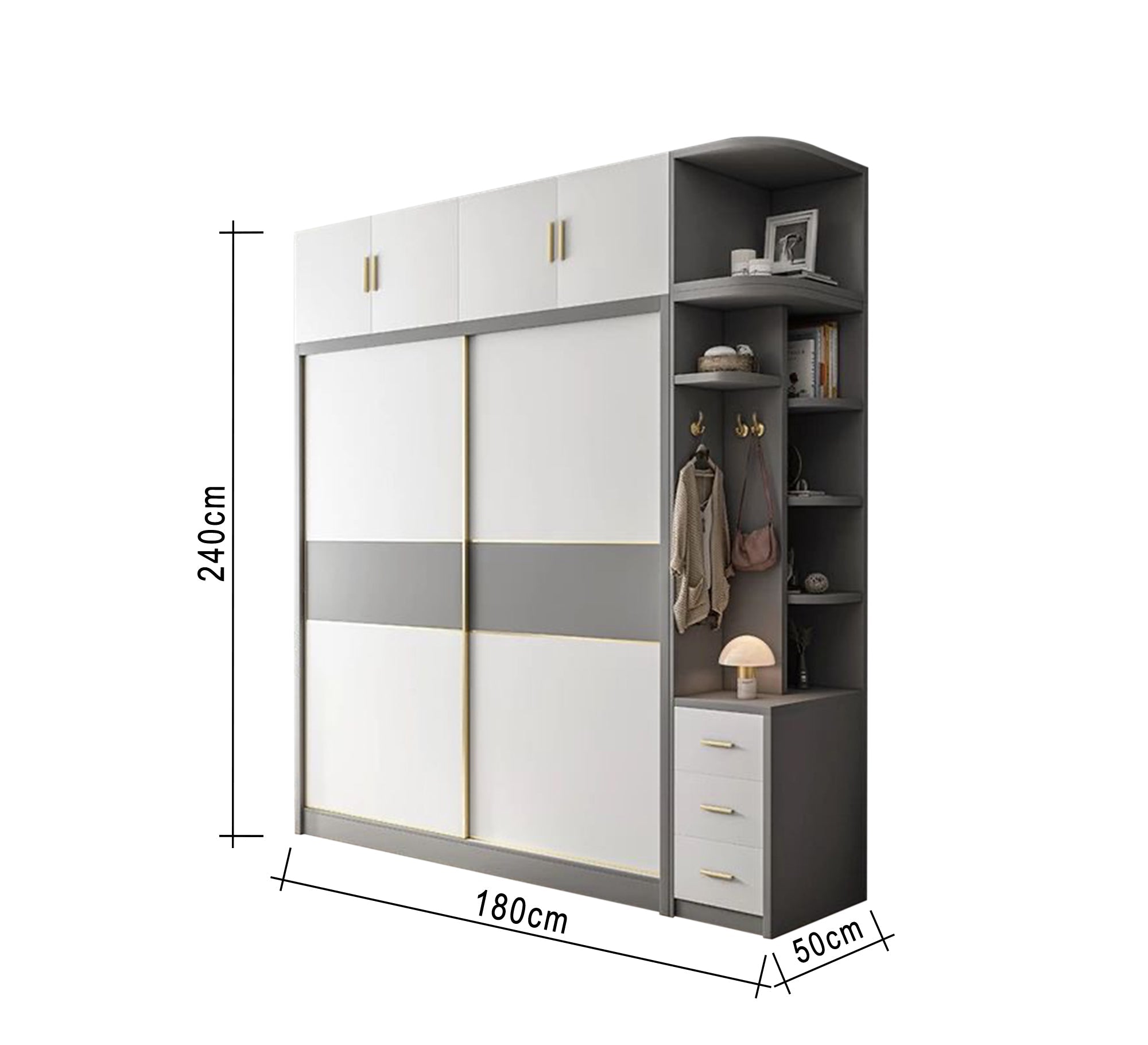 Elegant Wardrobes with White & Gray Storage with External Shelves - Vitrine Furniture - Furniture