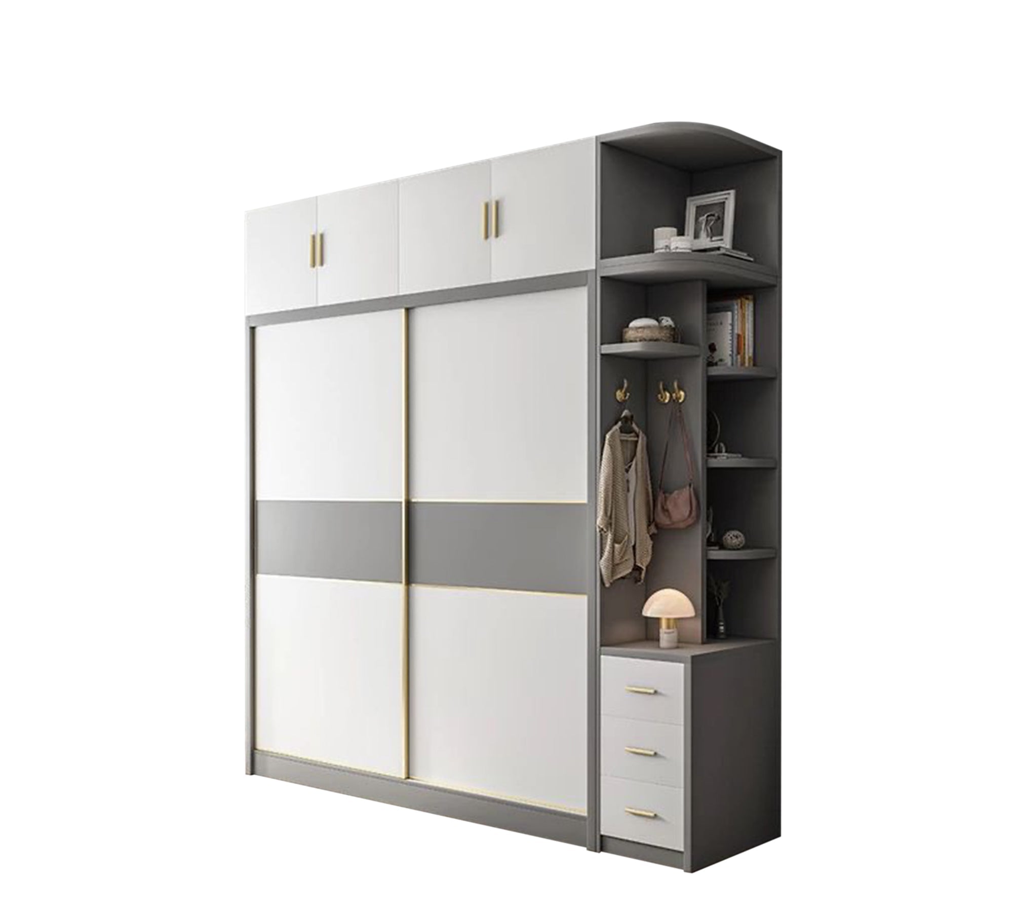 Elegant Wardrobes with White & Gray Storage with External Shelves - Vitrine Furniture - Furniture