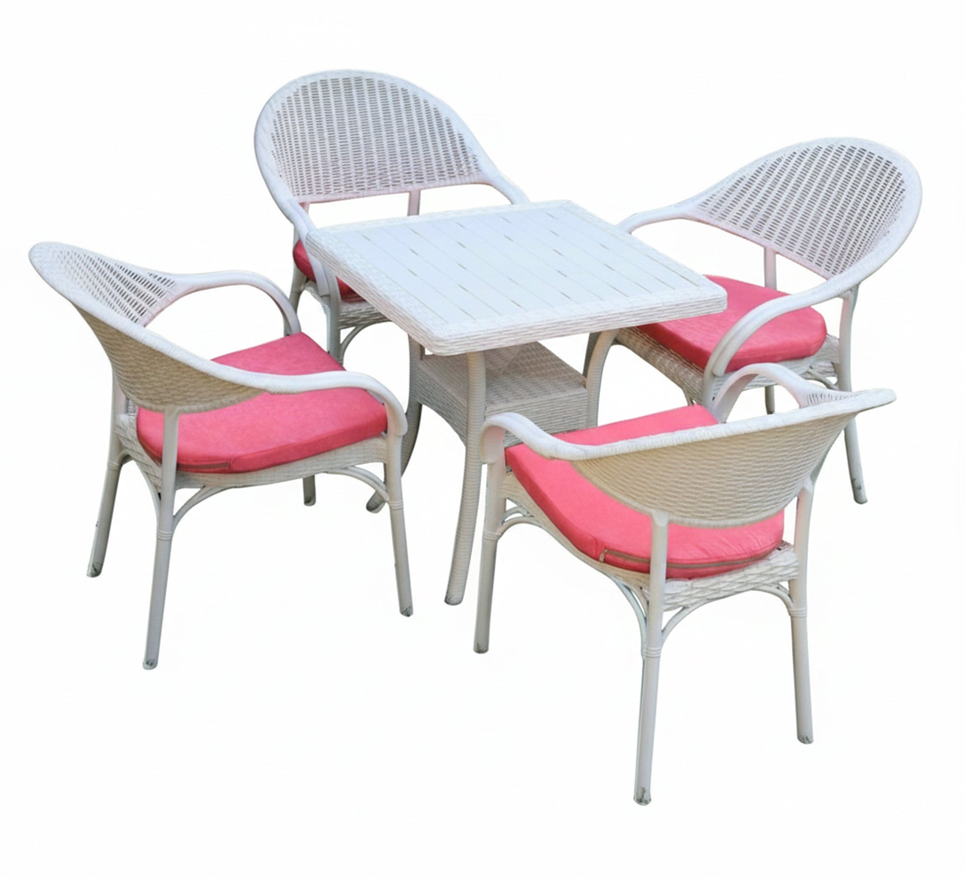 Elegant white patio set with pink cushions - Vitrine Furniture - Outdoor Products