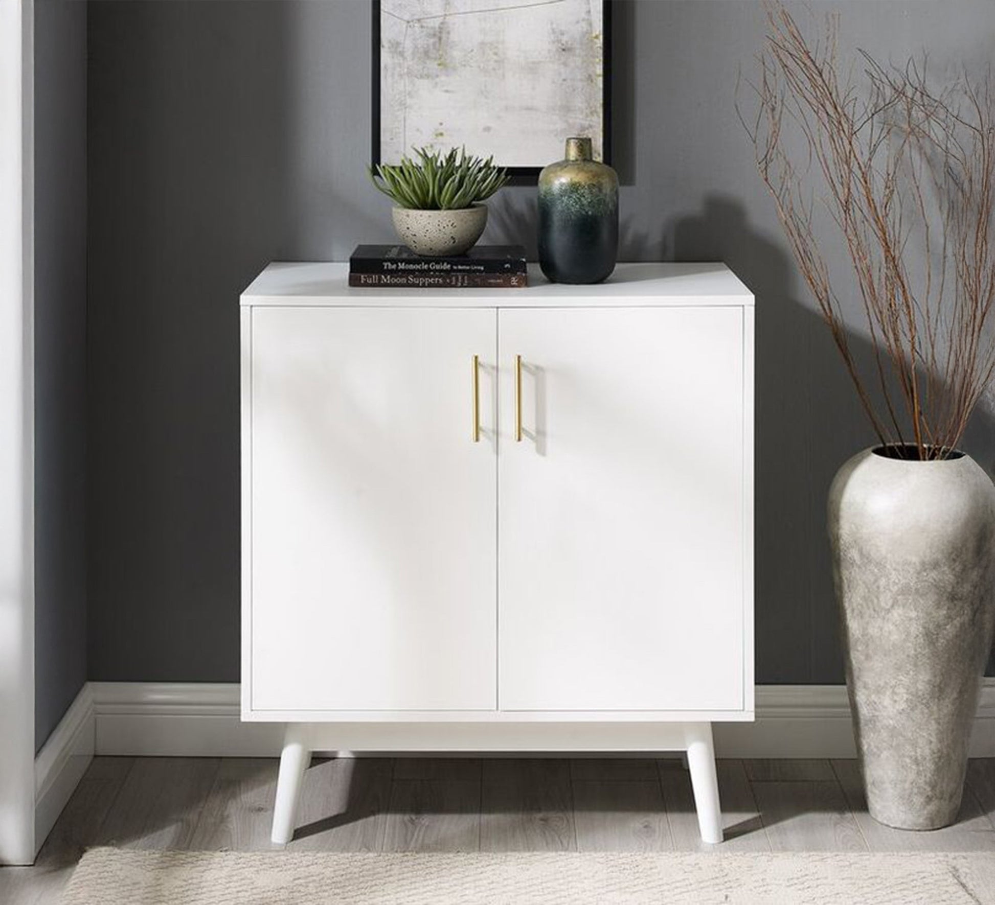 Elegant white shoe rack with gold handles - Vitrine Furniture - Furniture