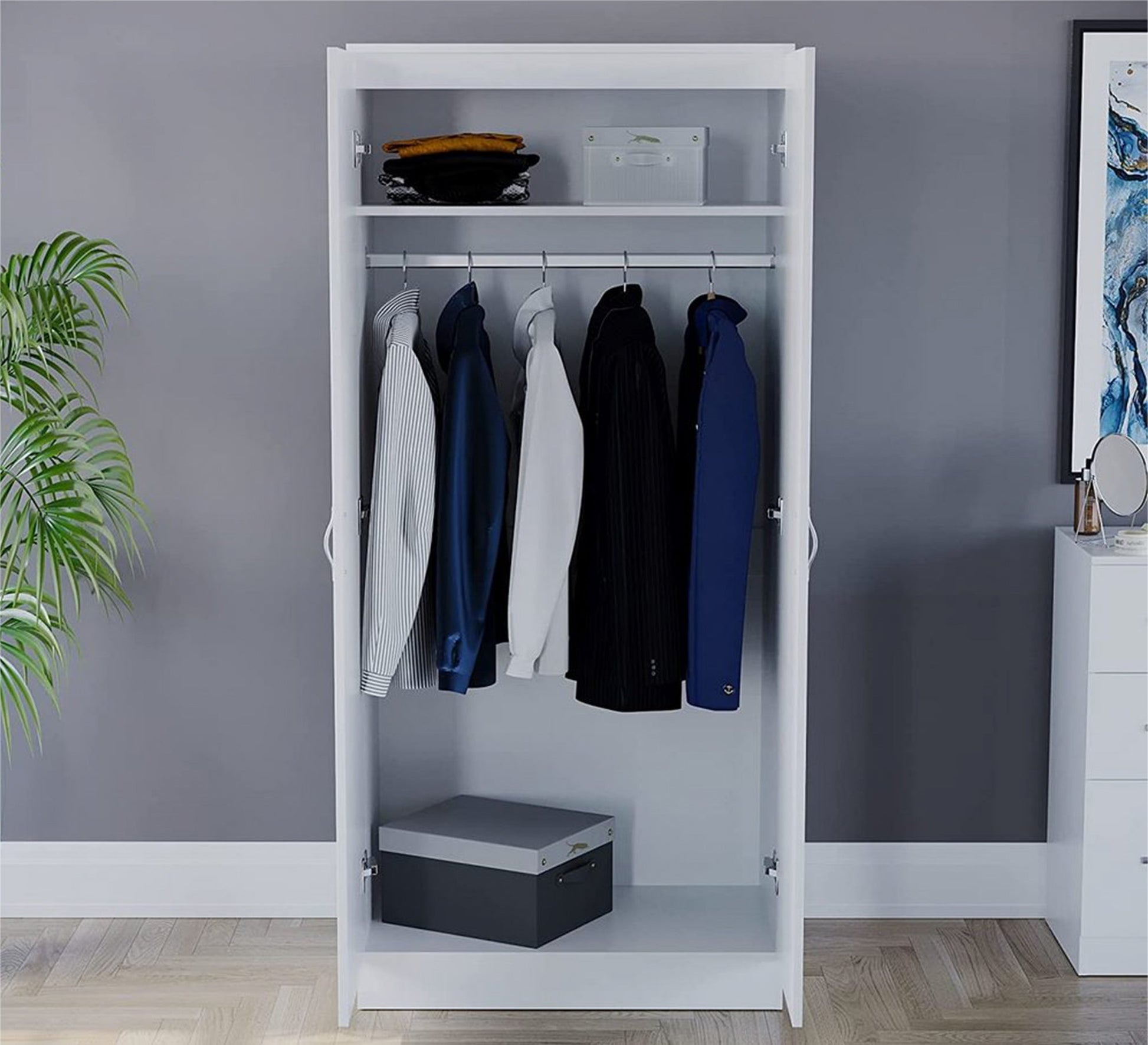Elegant white wardrobe with two doors - Vitrine Furniture - Furniture