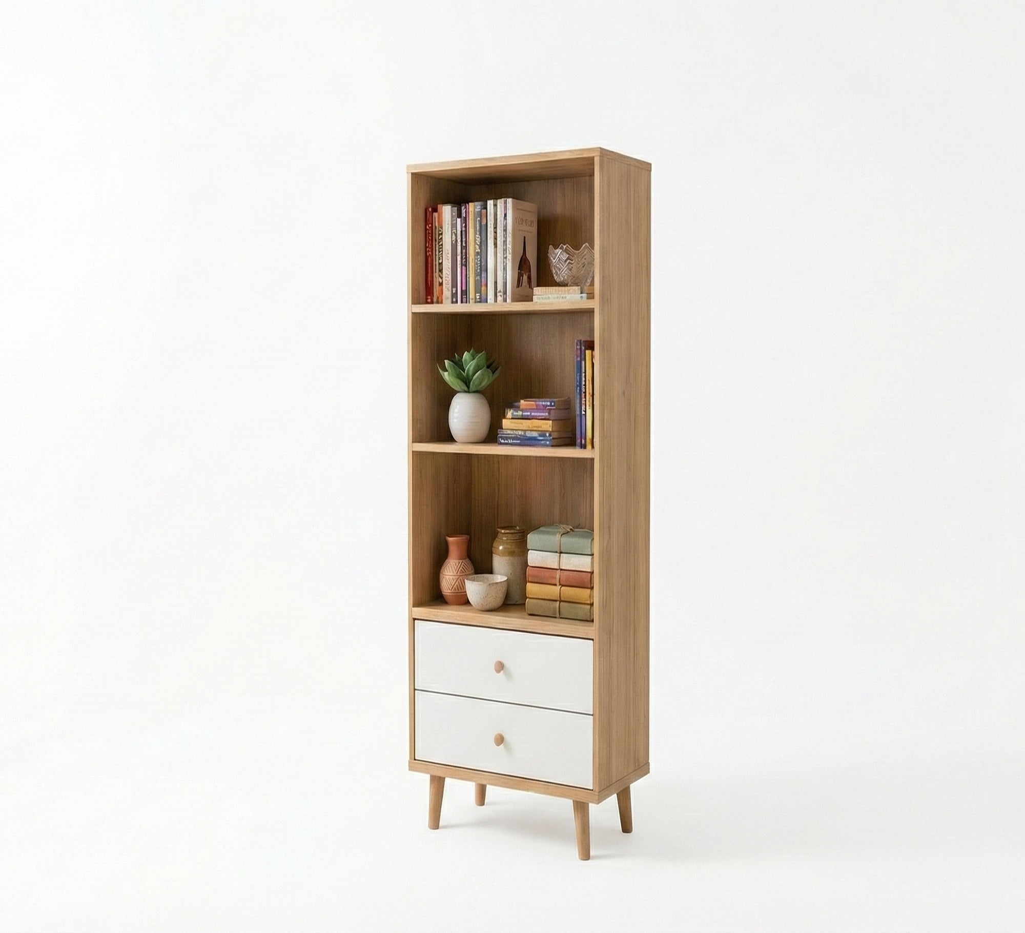 Elegant wooden bookcase with white drawers - Vitrine Furniture - Office Bookcases
