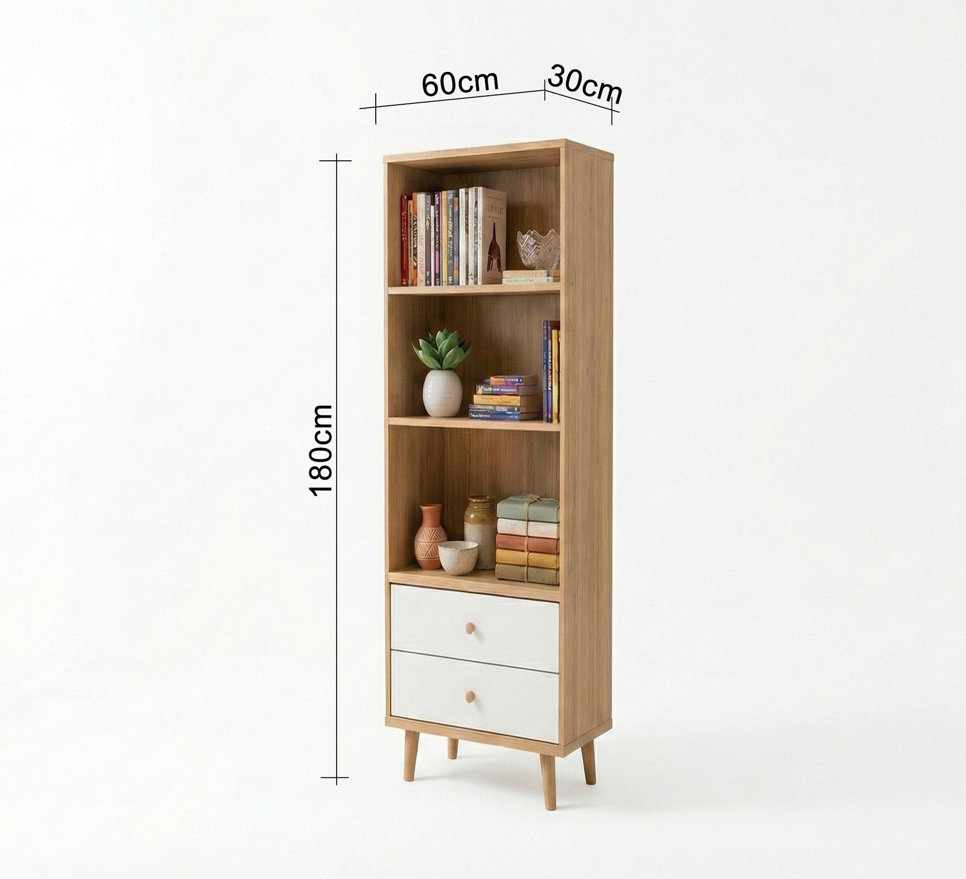 Elegant wooden bookcase with white drawers - Vitrine Furniture - Office Bookcases