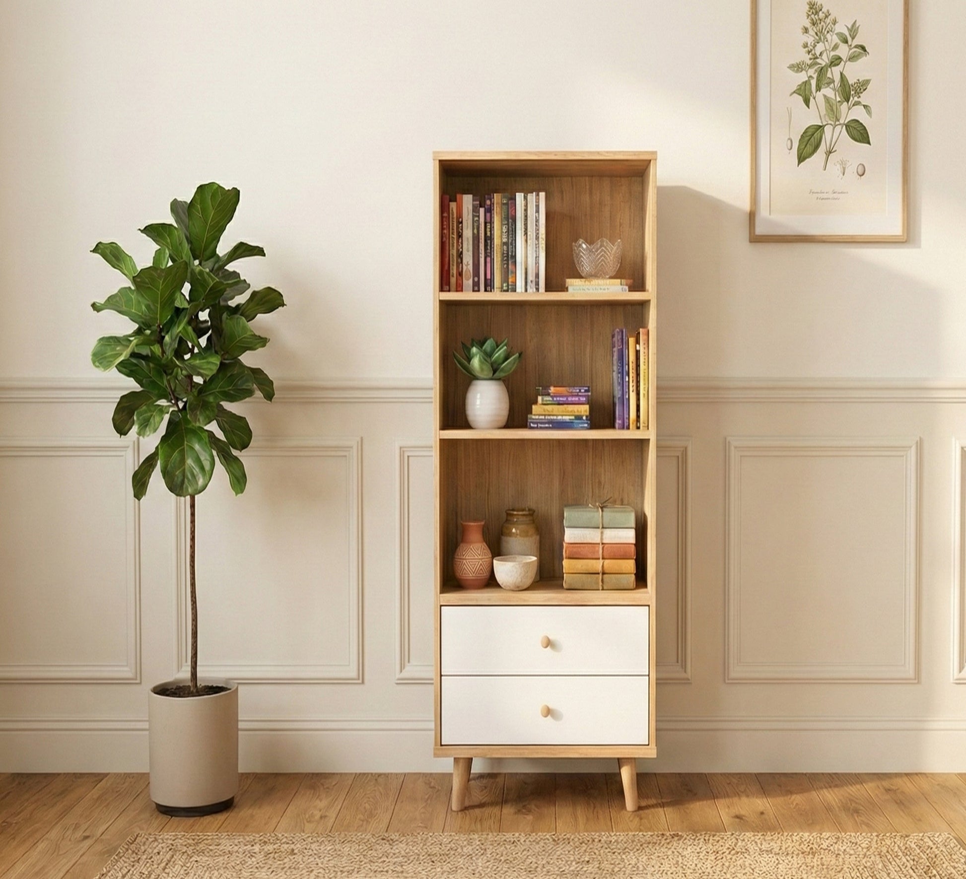 Elegant wooden bookcase with white drawers - Vitrine Furniture - Office Bookcases