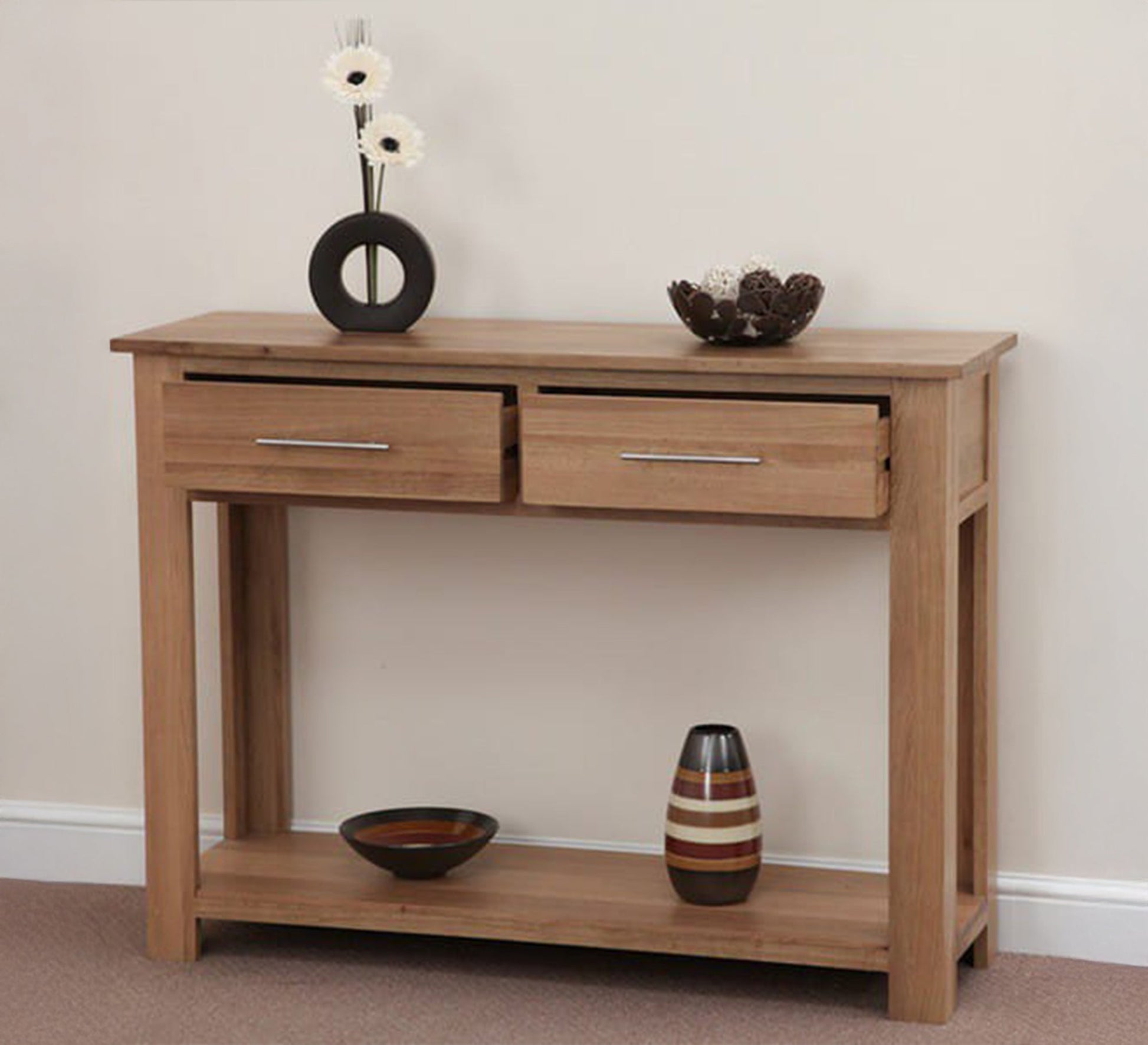 Elegant wooden console table with two drawers and a lower shelf - Vitrine Furniture - Furniture