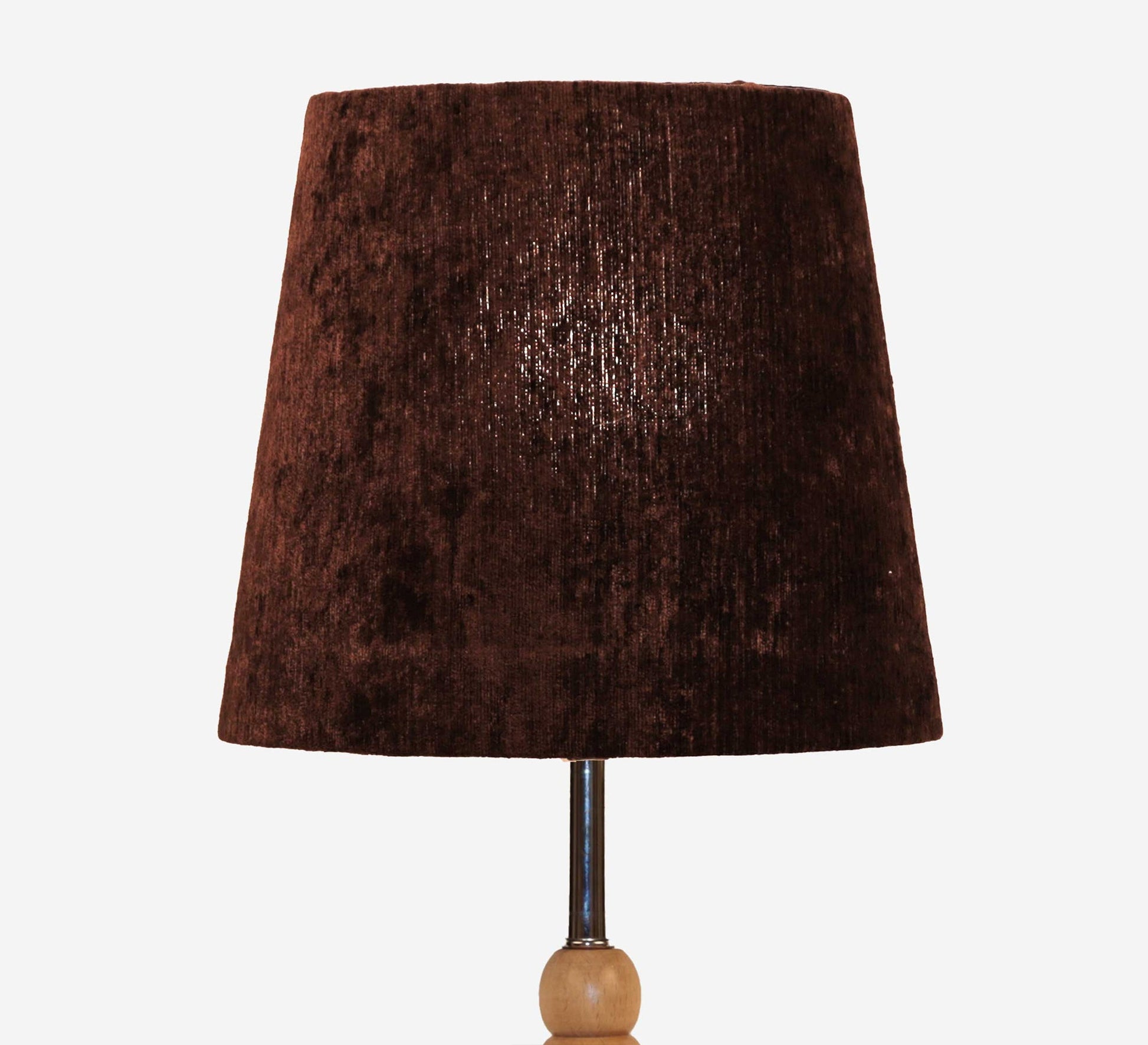 Elegant wooden lamp with brown velvet shade - Vitrine Furniture - Lighting