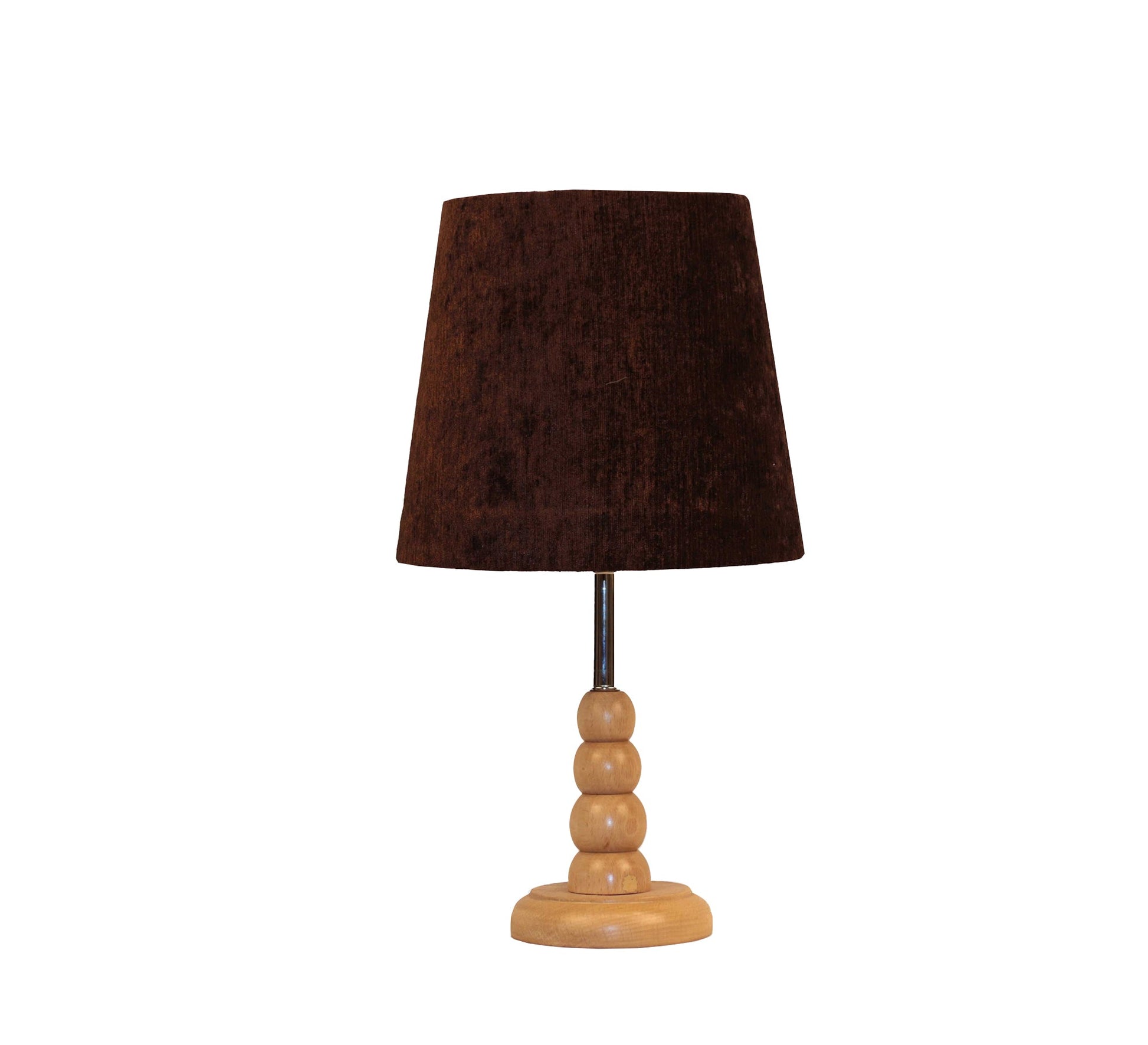 Elegant wooden lamp with brown velvet shade - Vitrine Furniture - Lighting