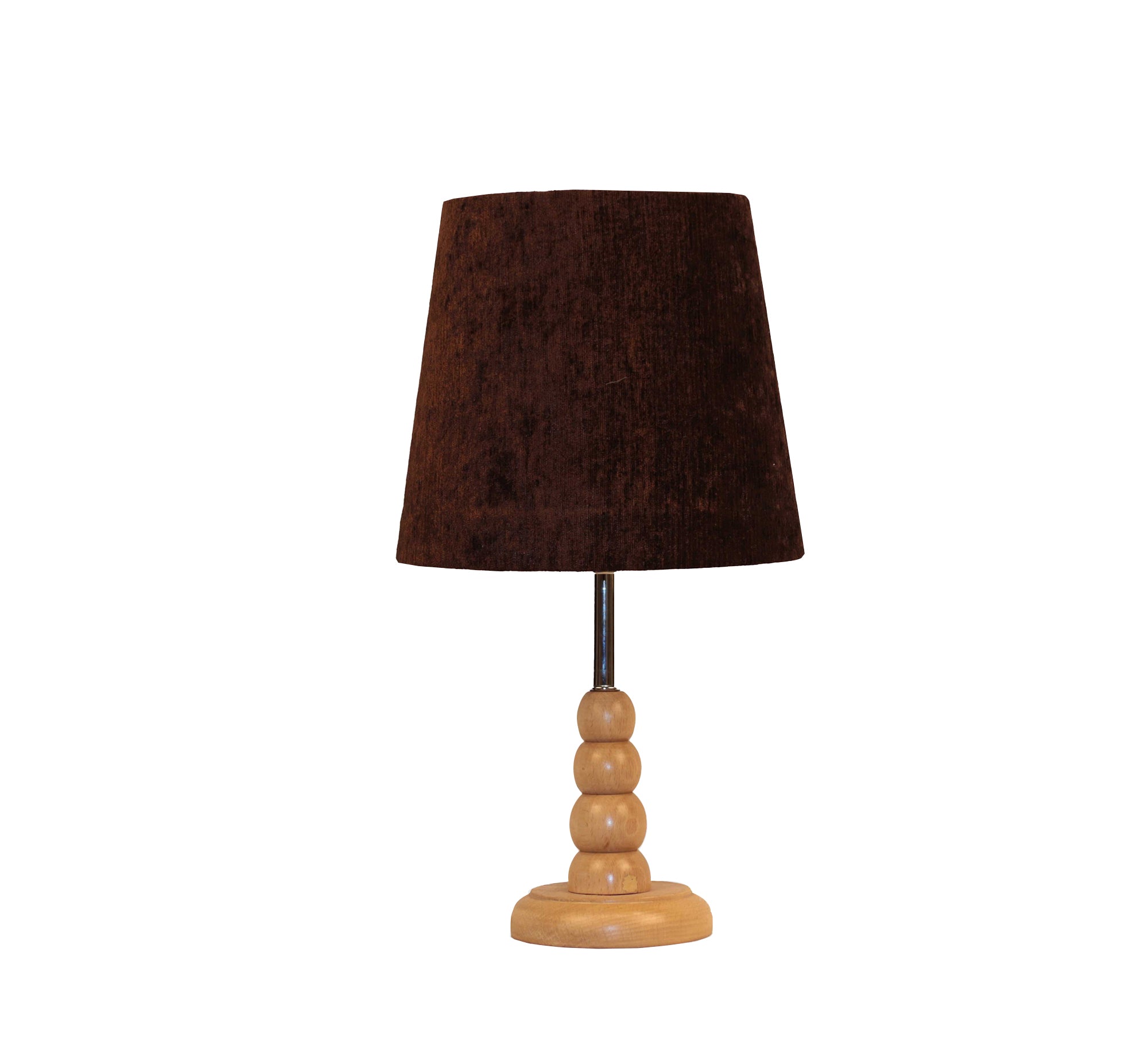Elegant wooden lamp with brown velvet shade - Vitrine Furniture - Lighting