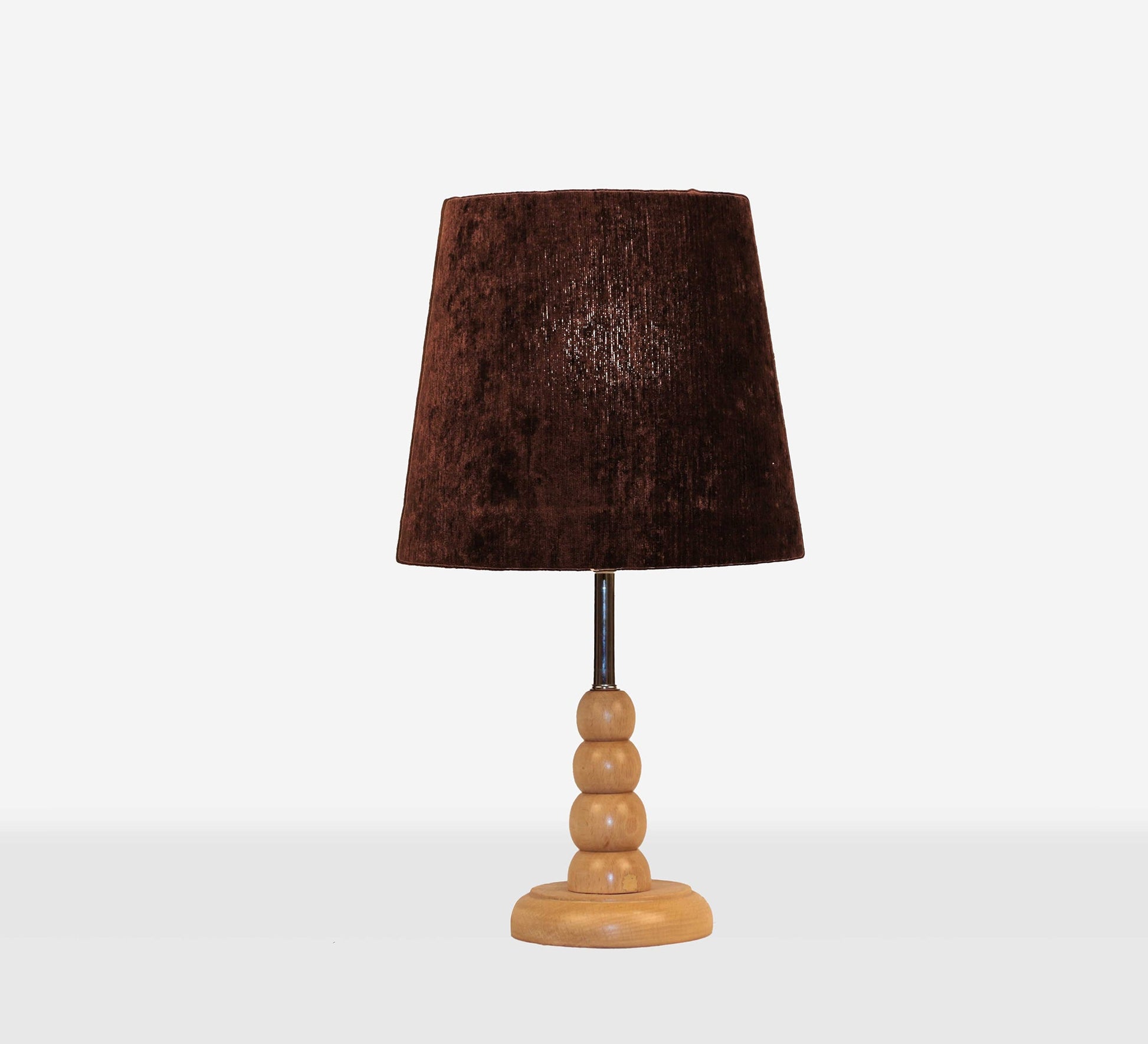 Elegant wooden lamp with brown velvet shade - Vitrine Furniture - Lighting