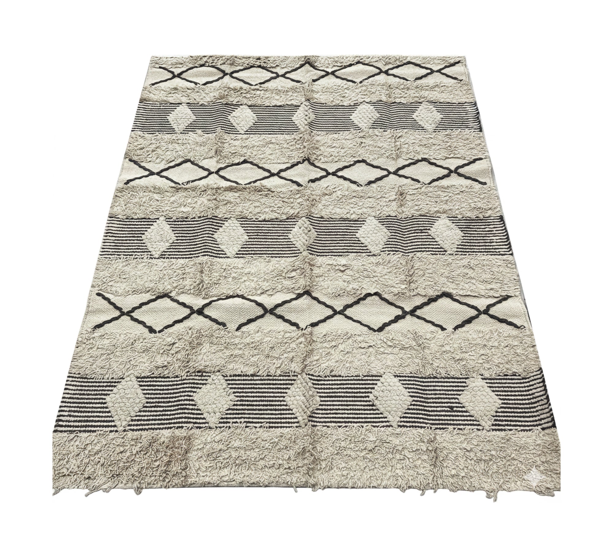 Embossed pile rug with diamond pattern and stripes - Vitrine Furniture - Accessories