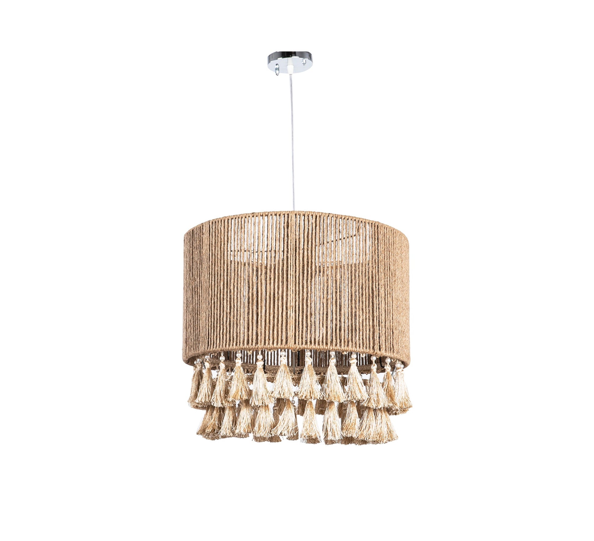 Fabric ceiling lamp with two rows of tassels - Vitrine Furniture - Lighting