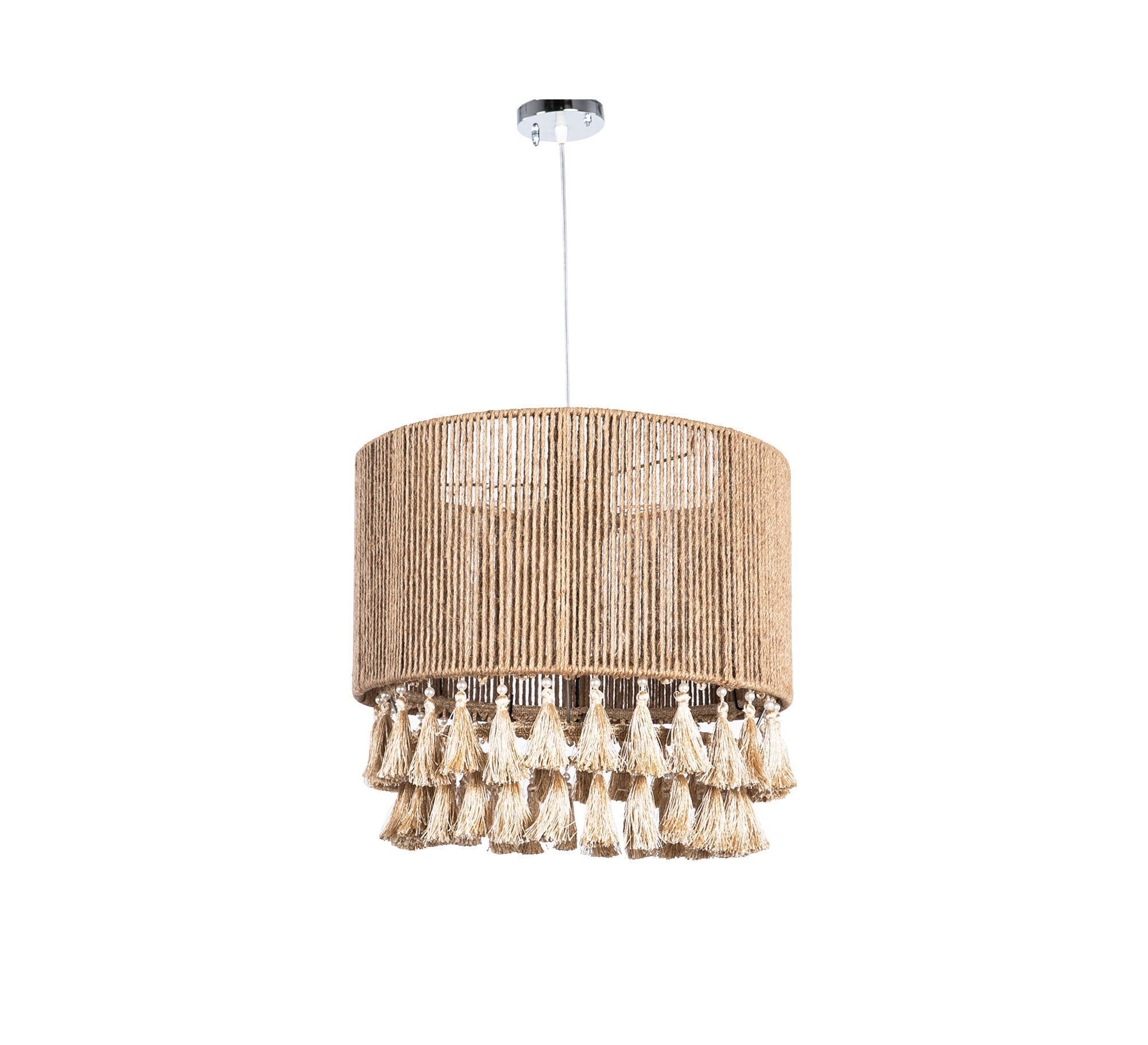 Fabric ceiling lamp with two rows of tassels - Vitrine Furniture - Lighting