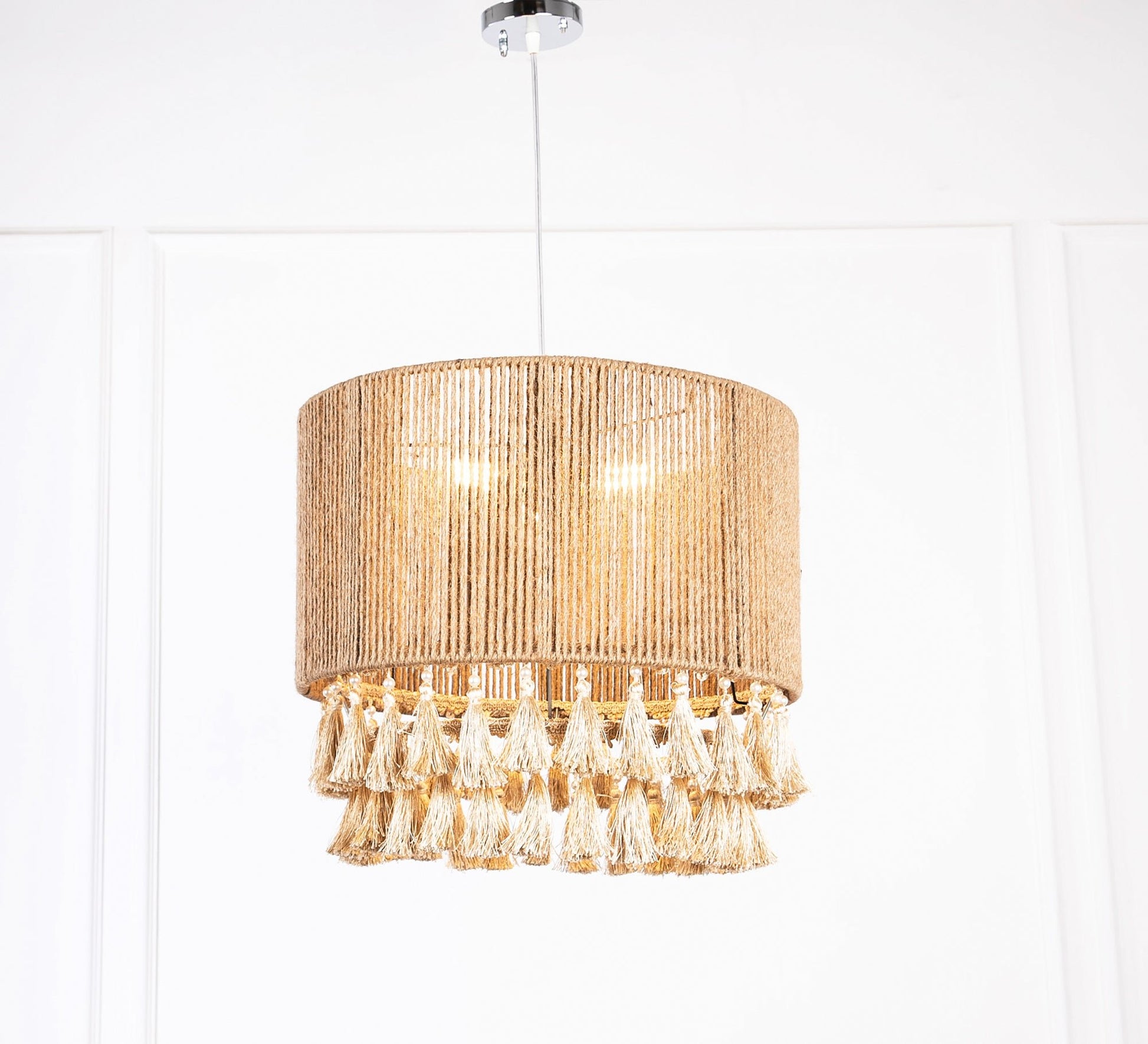 Fabric ceiling lamp with two rows of tassels - Vitrine Furniture - Lighting