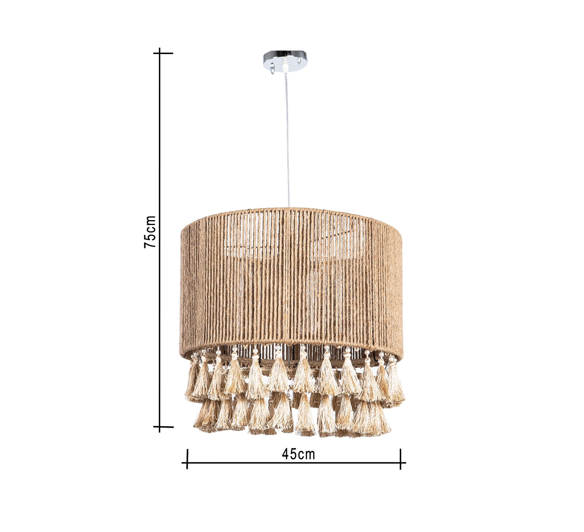 Fabric ceiling lamp with two rows of tassels - Vitrine Furniture - Lighting