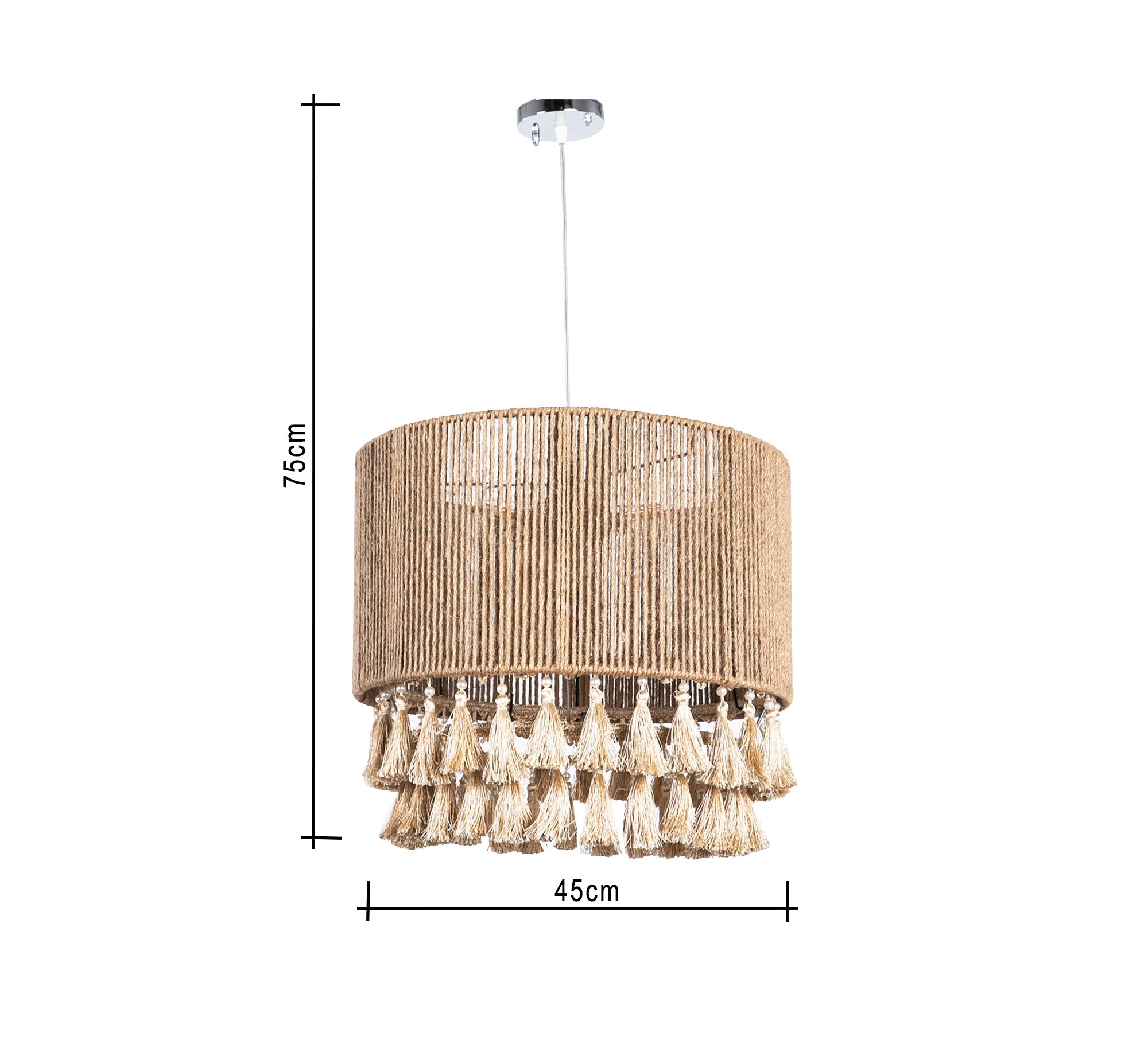 Fabric ceiling lamp with two rows of tassels - Vitrine Furniture - Lighting