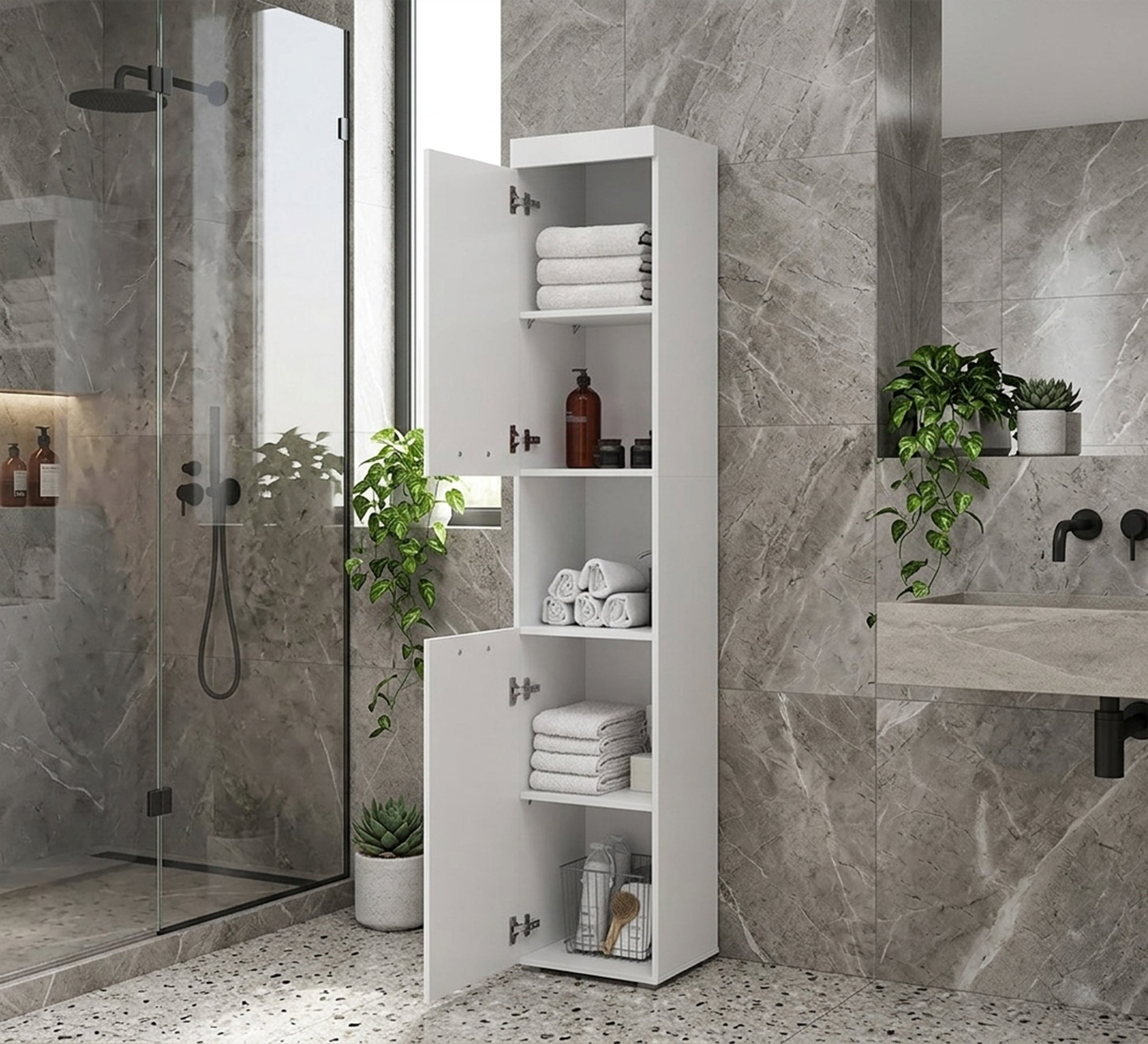 Floor Bathroom Storage Unit - Vitrine Furniture - Towels holder