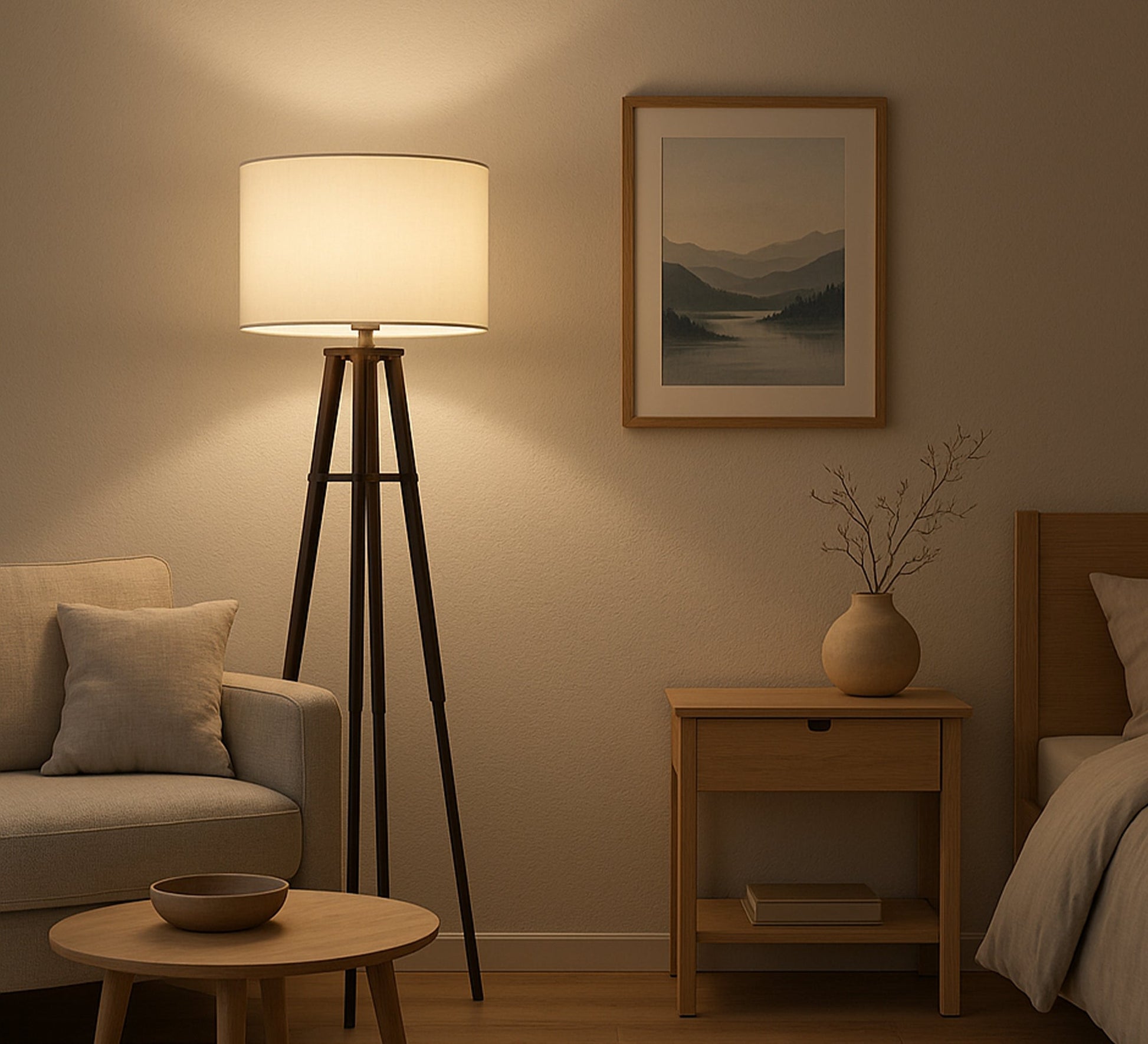 Floor lamp with a brown beech wood base - Vitrine Furniture - Lighting