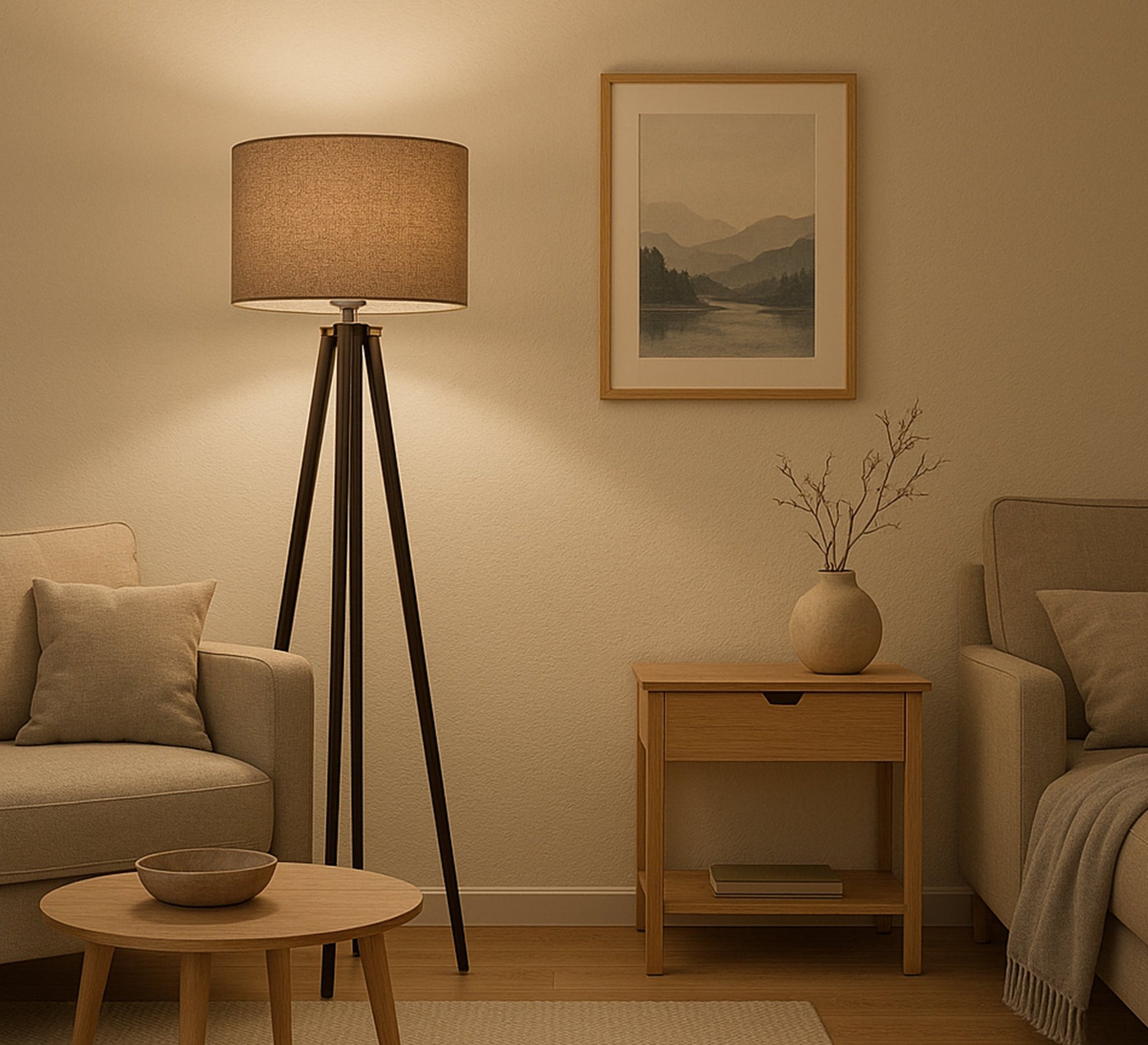 Floor lamp with a square base in brown beech wood - Vitrine Furniture - Lighting