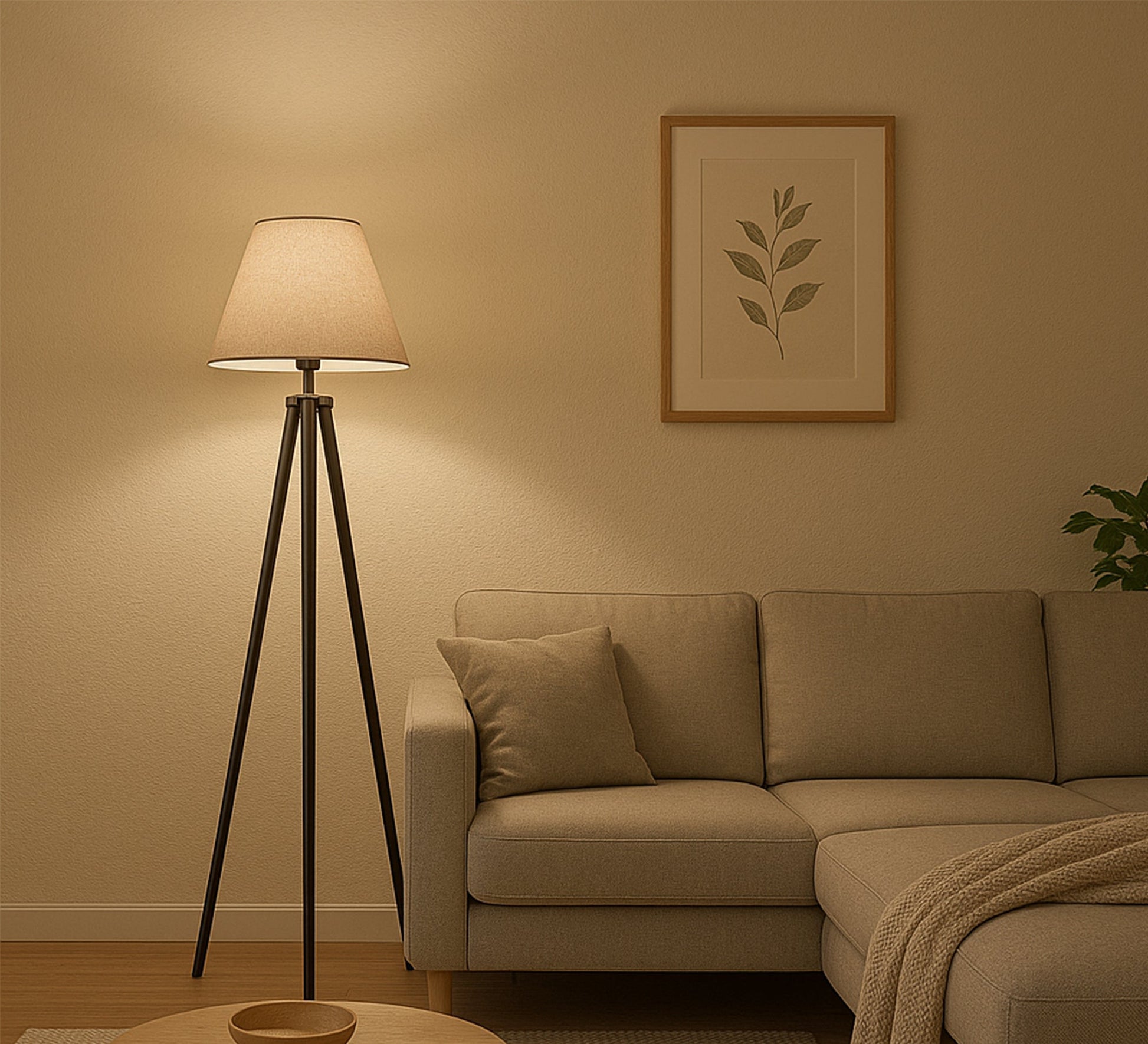 Floor lamp with a triangular base in brown beech wood - Vitrine Furniture - Lighting