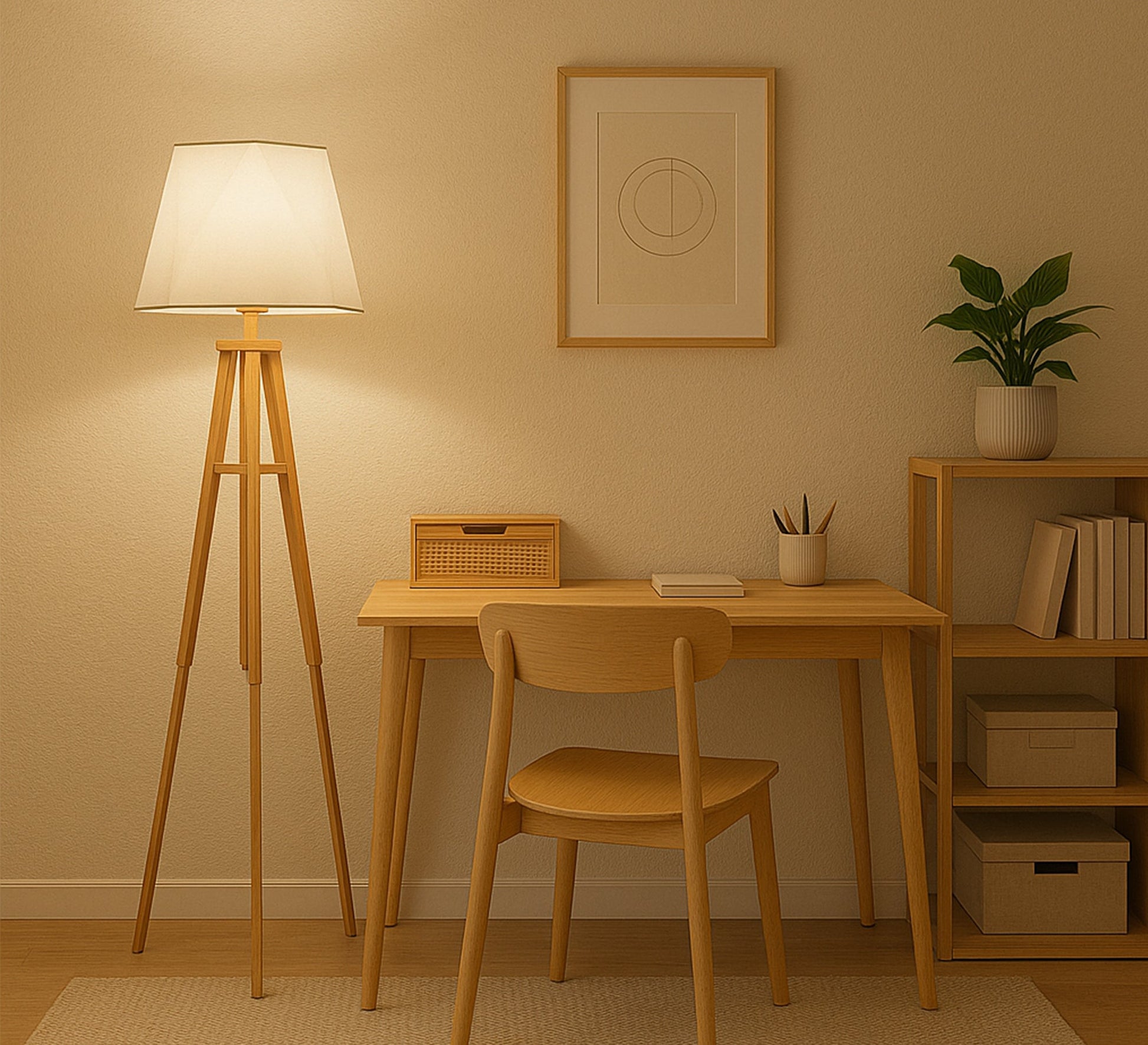 Floor lamp with a triangular base in light beech wood - Vitrine Furniture - Lighting