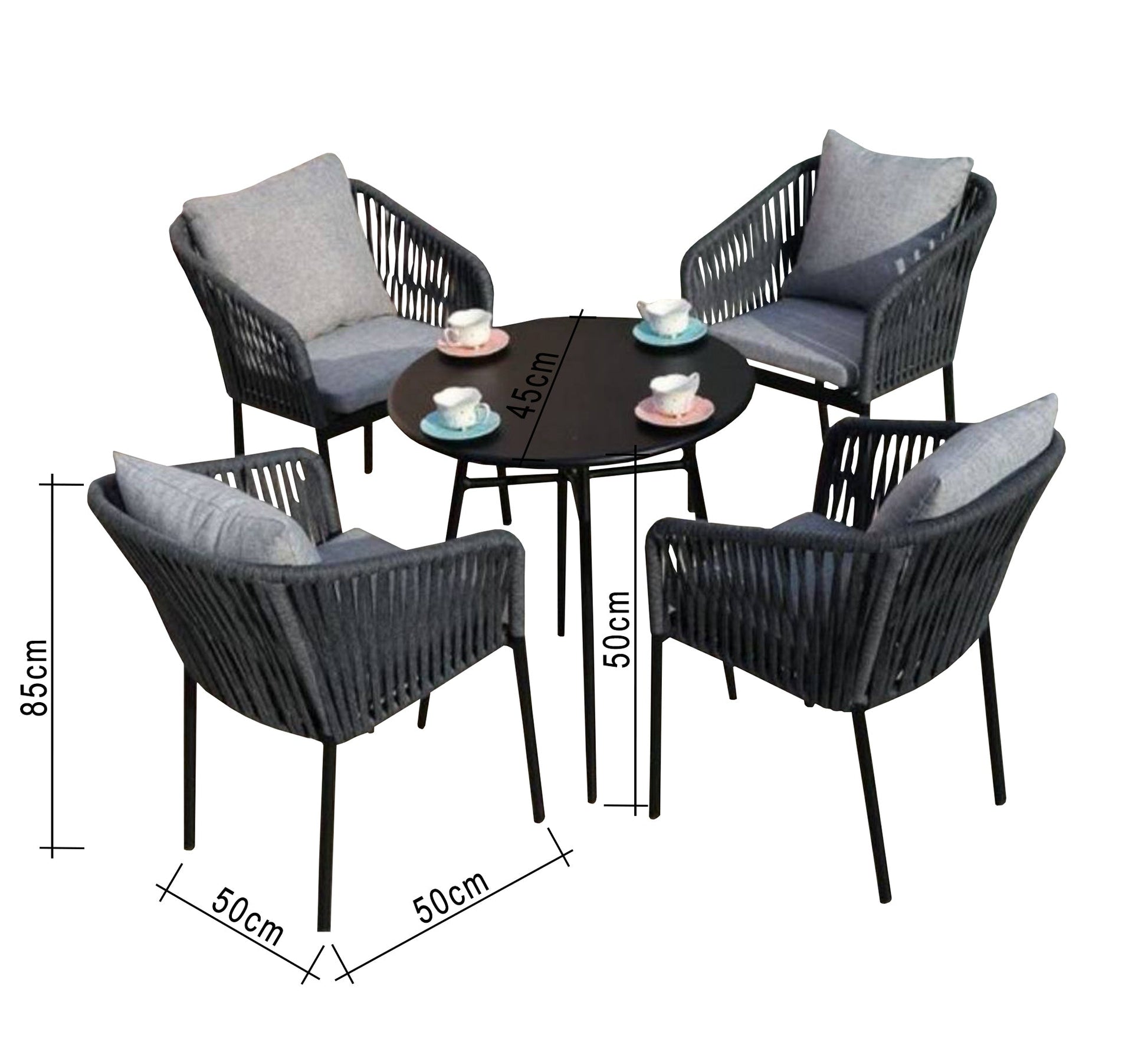 Four Elegant Gray Chairs & Table Set for Terraces - Vitrine Furniture - Outdoor Products
