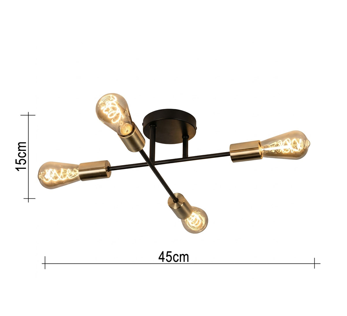 Four-light intertwined chandelier in black and gold - Vitrine Furniture - Ceiling lights