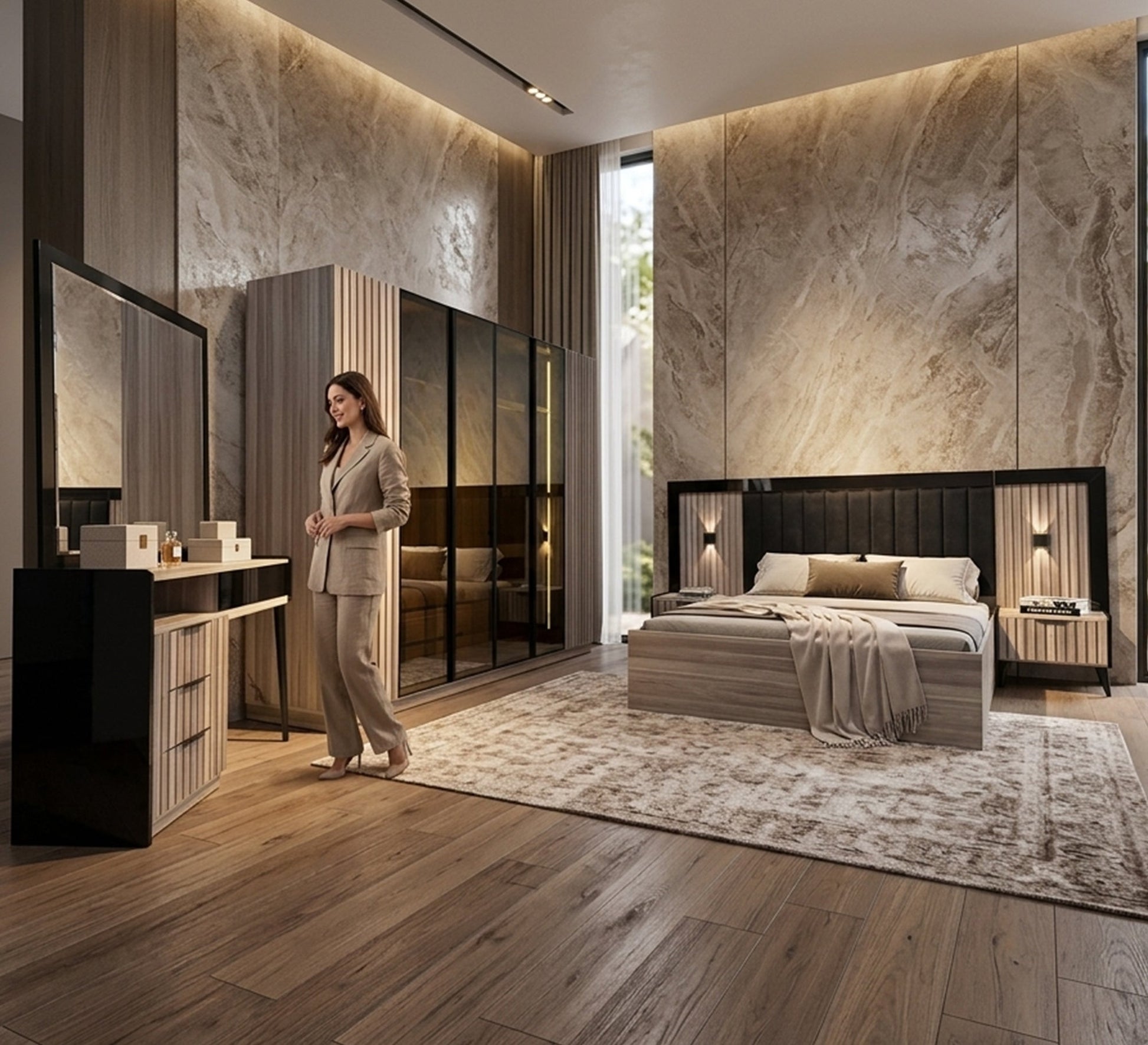 Furnish your chalet with (corner sofa, master bedroom, children's bed, wardrobe, white nightstand) - Vitrine Furniture - Offers