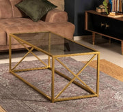 Glass coffee table with a gold cross frame - Vitrine Furniture - Furniture