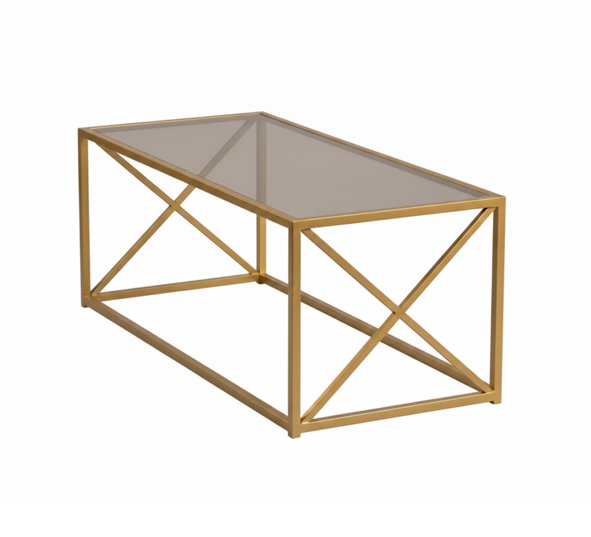 Glass coffee table with a gold cross frame - Vitrine Furniture - Furniture