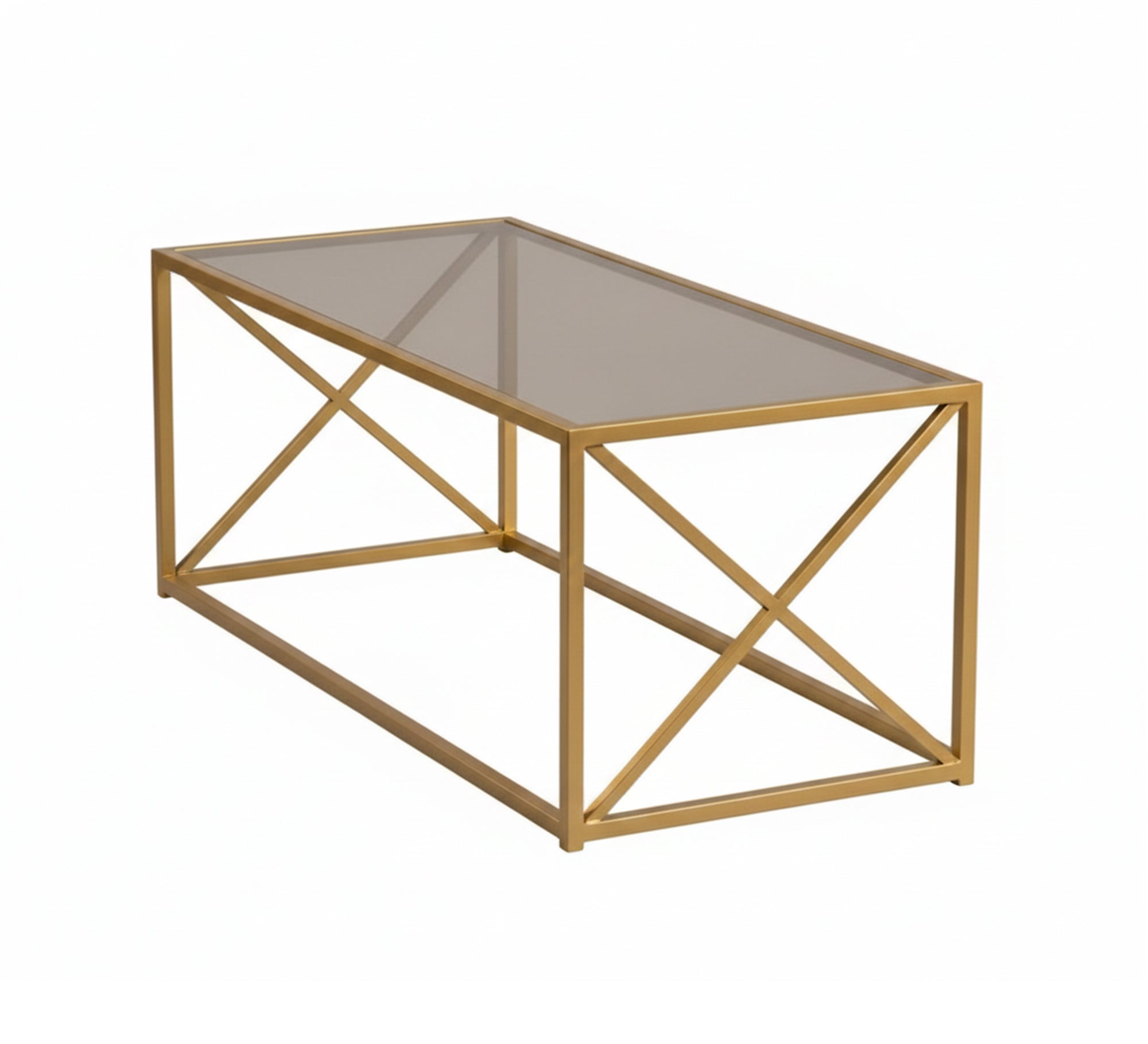 Glass coffee table with a gold cross frame - Vitrine Furniture - Furniture