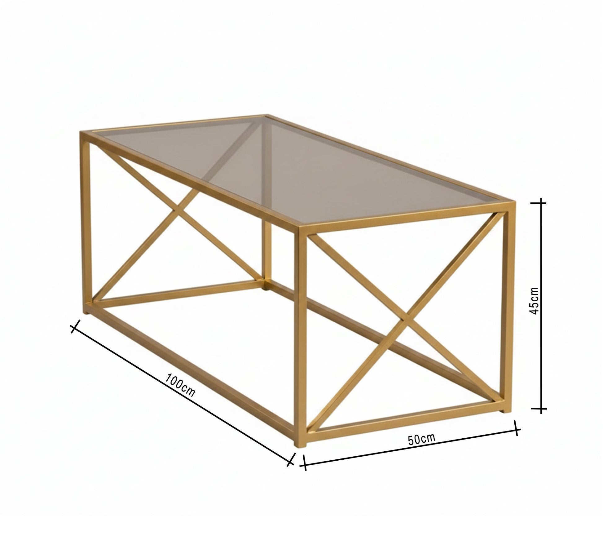 Glass coffee table with a gold cross frame - Vitrine Furniture - Furniture