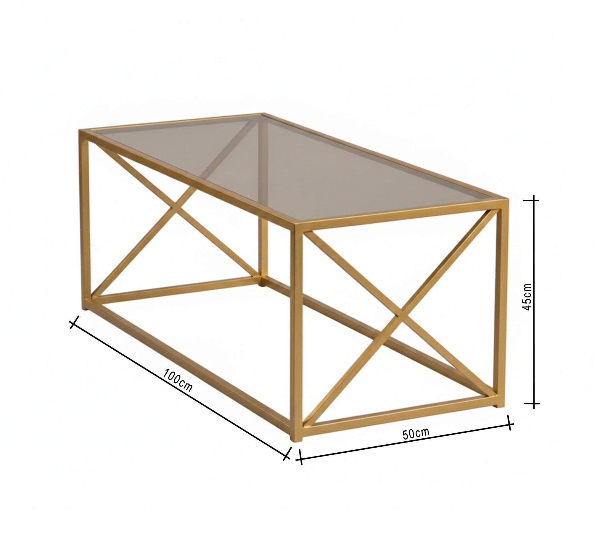 Glass coffee table with a gold cross frame - Vitrine Furniture - Furniture