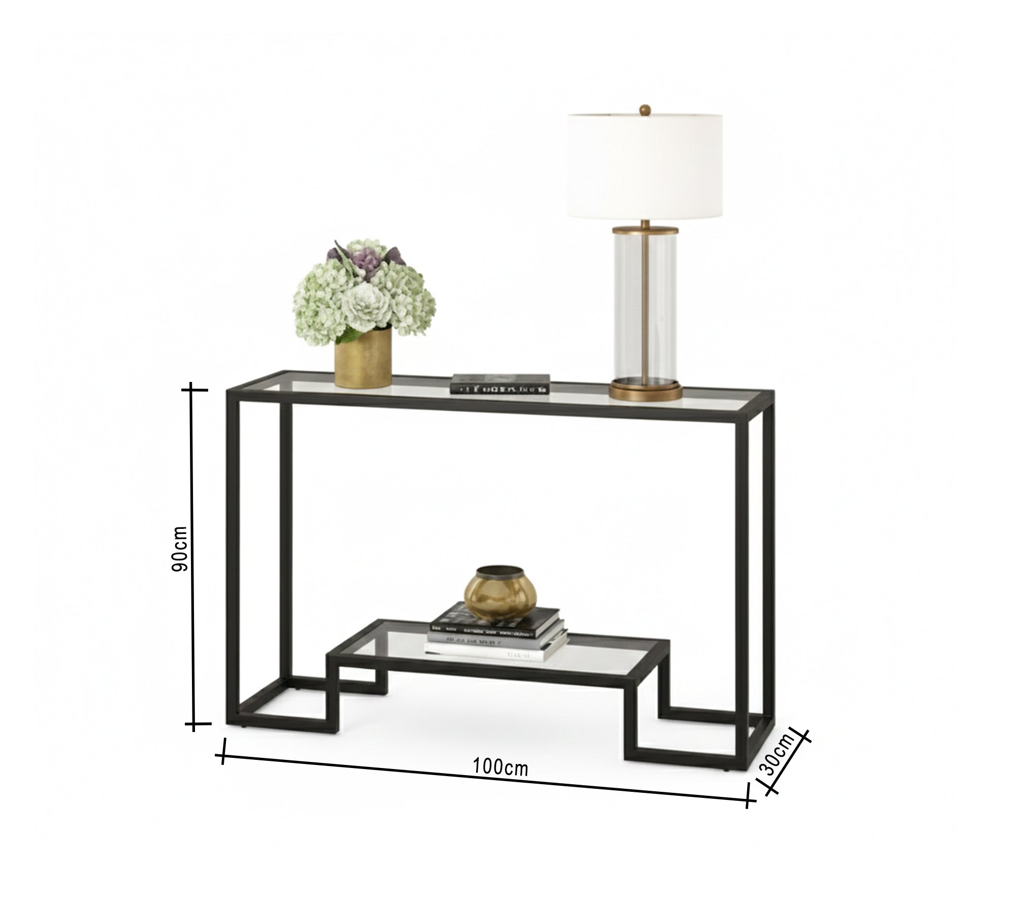 Glass console table with a geometric black frame - Vitrine Furniture - Furniture