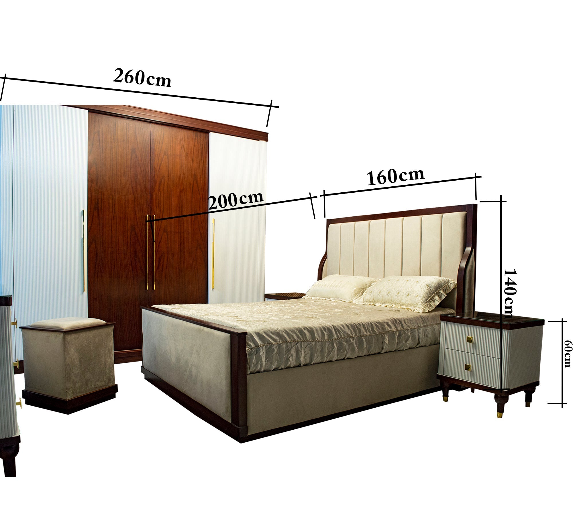 Glory Bedroom: White & Brown Elegance by [Brand Name] - Vitrine Furniture - Bed Sets