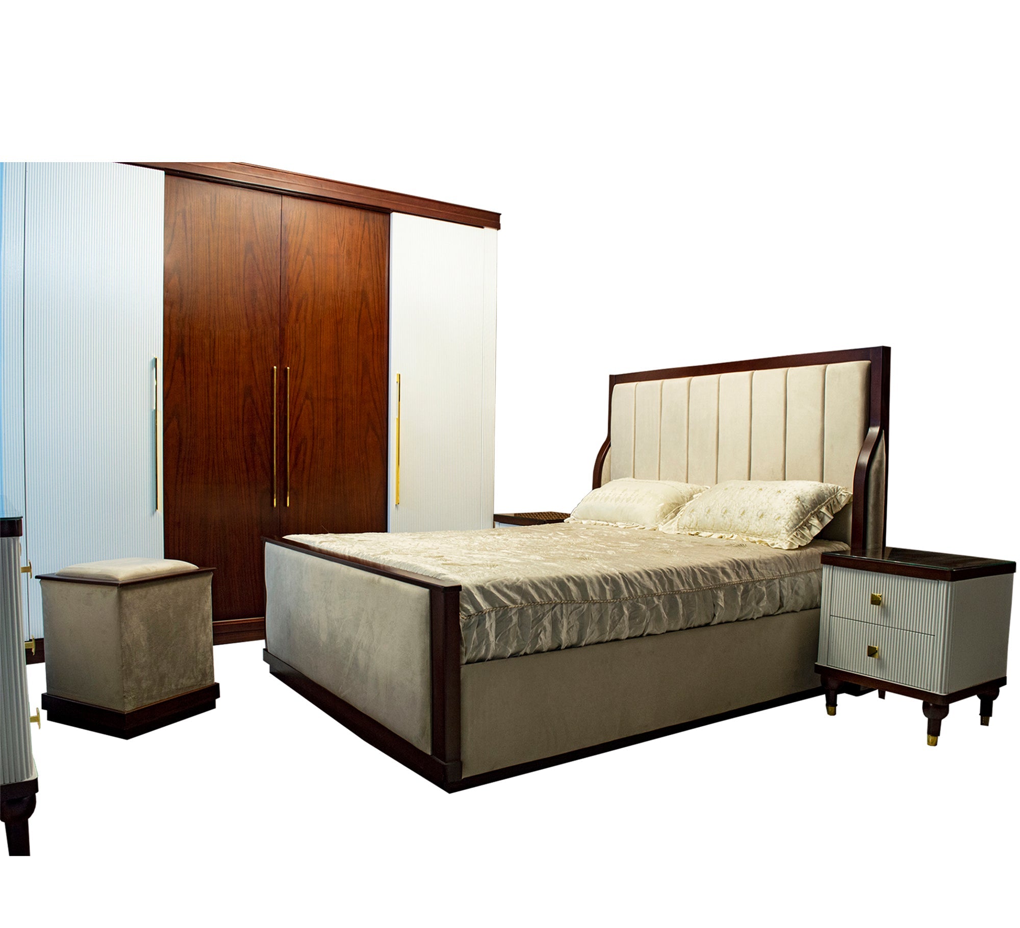 Glory Bedroom: White & Brown Elegance by [Brand Name] - Vitrine Furniture - Bed Sets