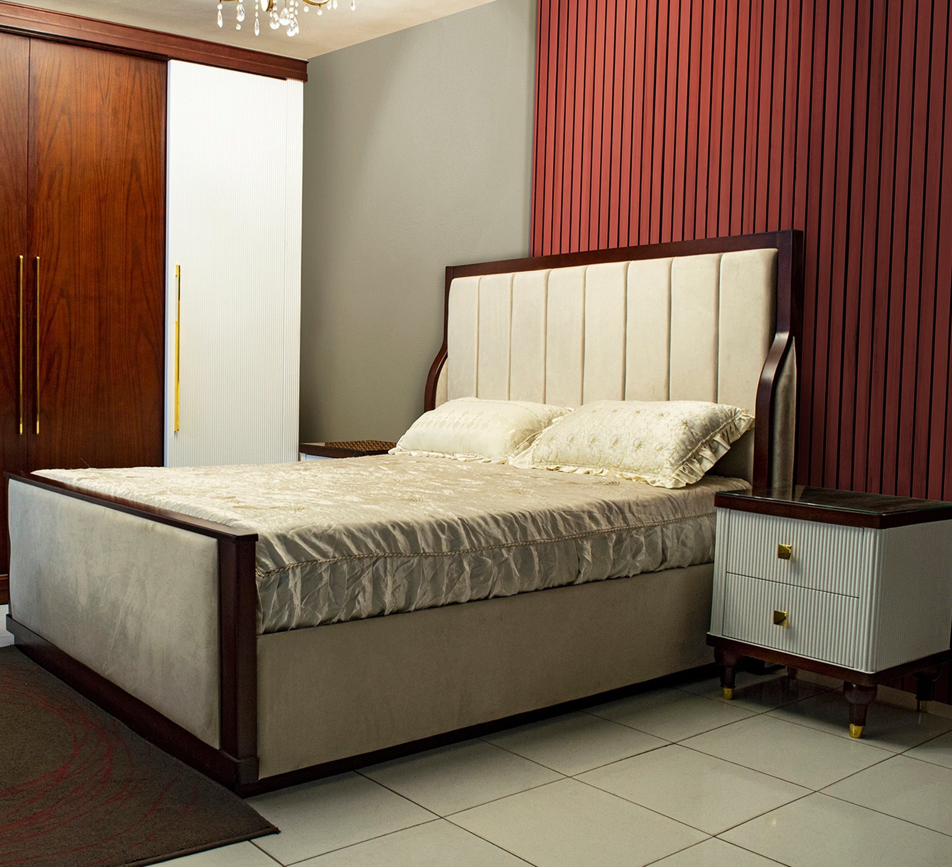 Glory Bedroom: White & Brown Elegance by [Brand Name] - Vitrine Furniture - Bed Sets