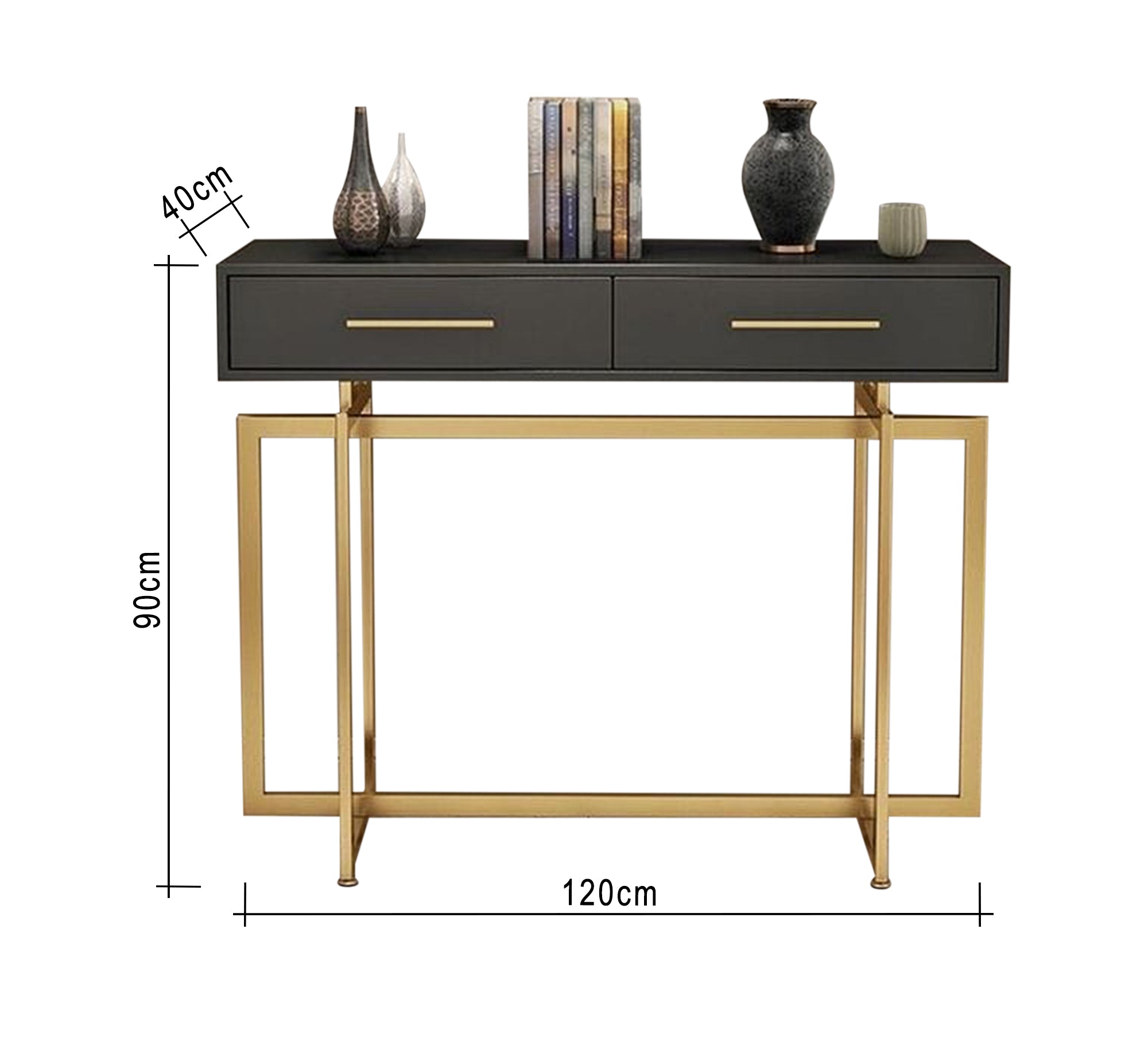 Gold and black console with 2 drawers - Vitrine Furniture - Furniture