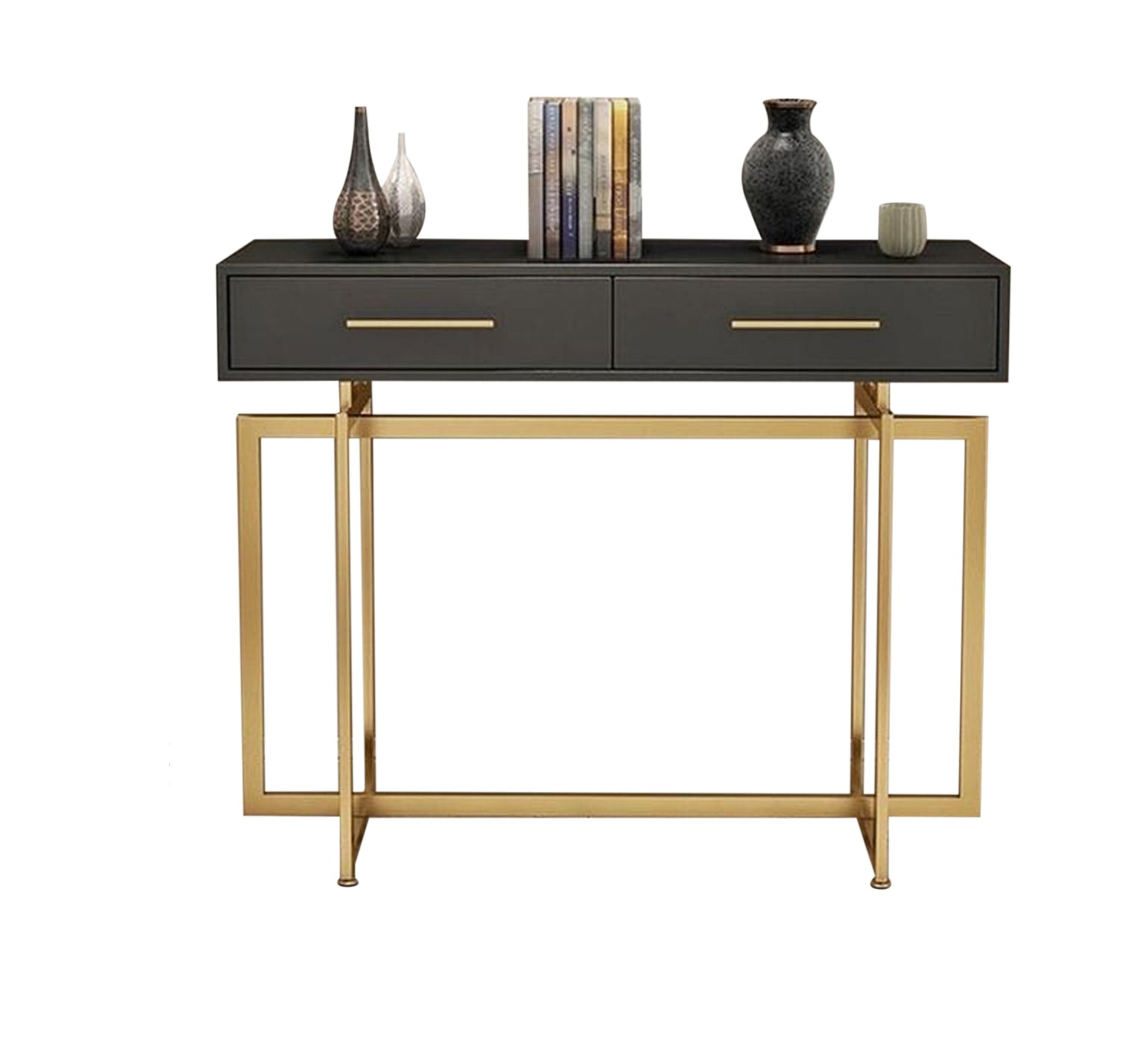 Gold and black console with 2 drawers - Vitrine Furniture - Furniture