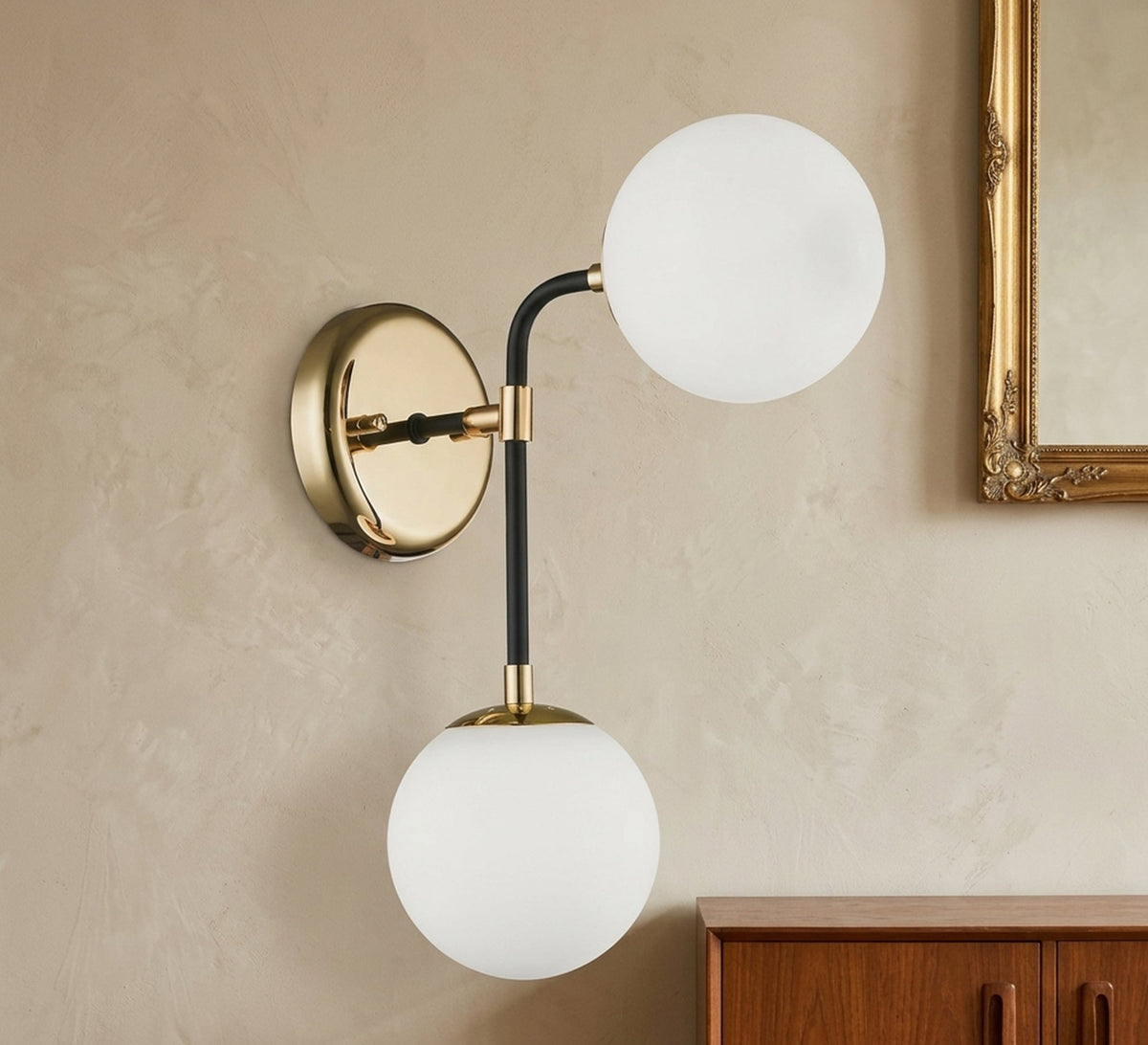 Gold and Black Twin Globe Sconce - Vitrine Furniture - Wall Sconce