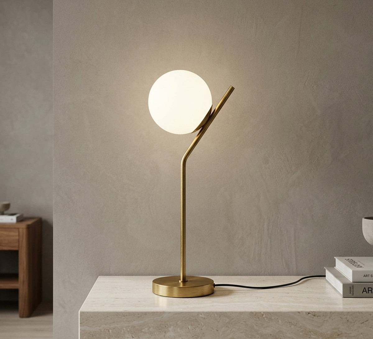 Gold Angled Stem Globe Table Lamp - Vitrine Furniture - Table lamps