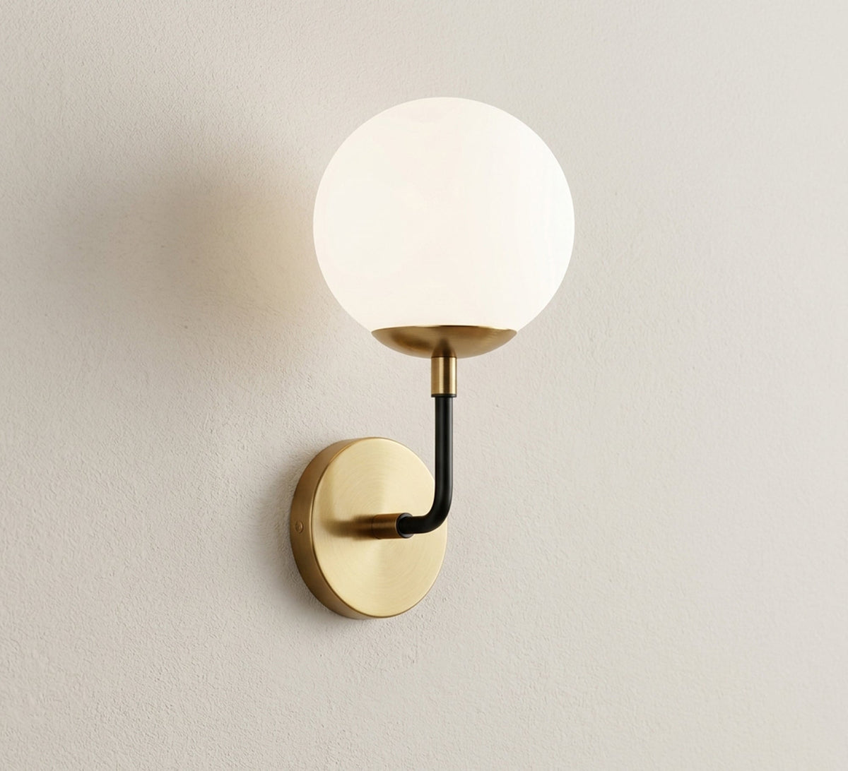 Gold Base Black Arm Globe Sconce - Vitrine Furniture - Wall Sconce