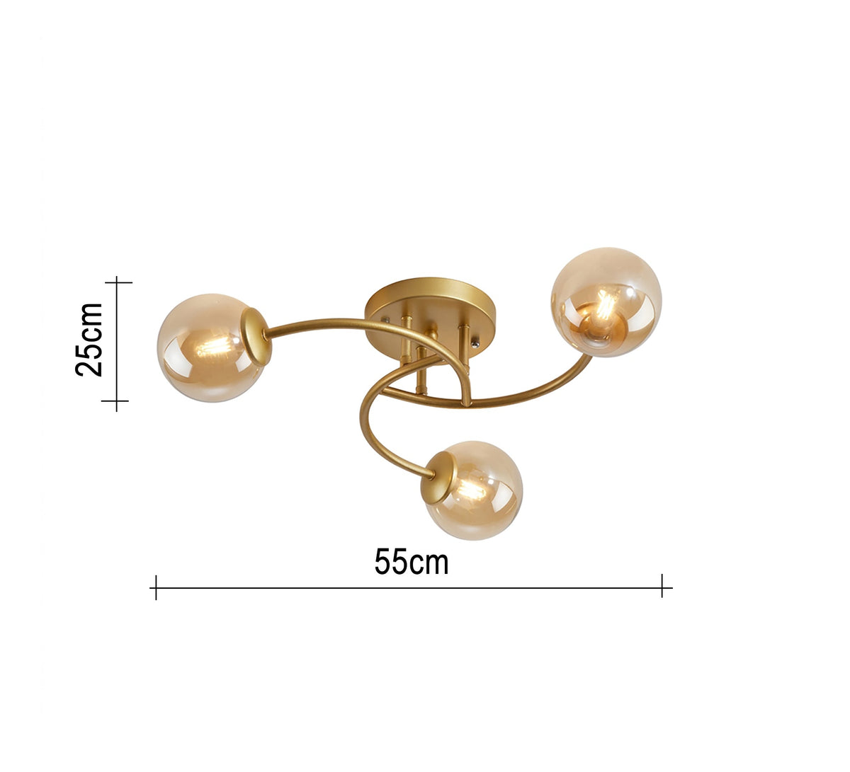 Gold ceiling chandelier with three curved arms - Vitrine Furniture - Ceiling lights