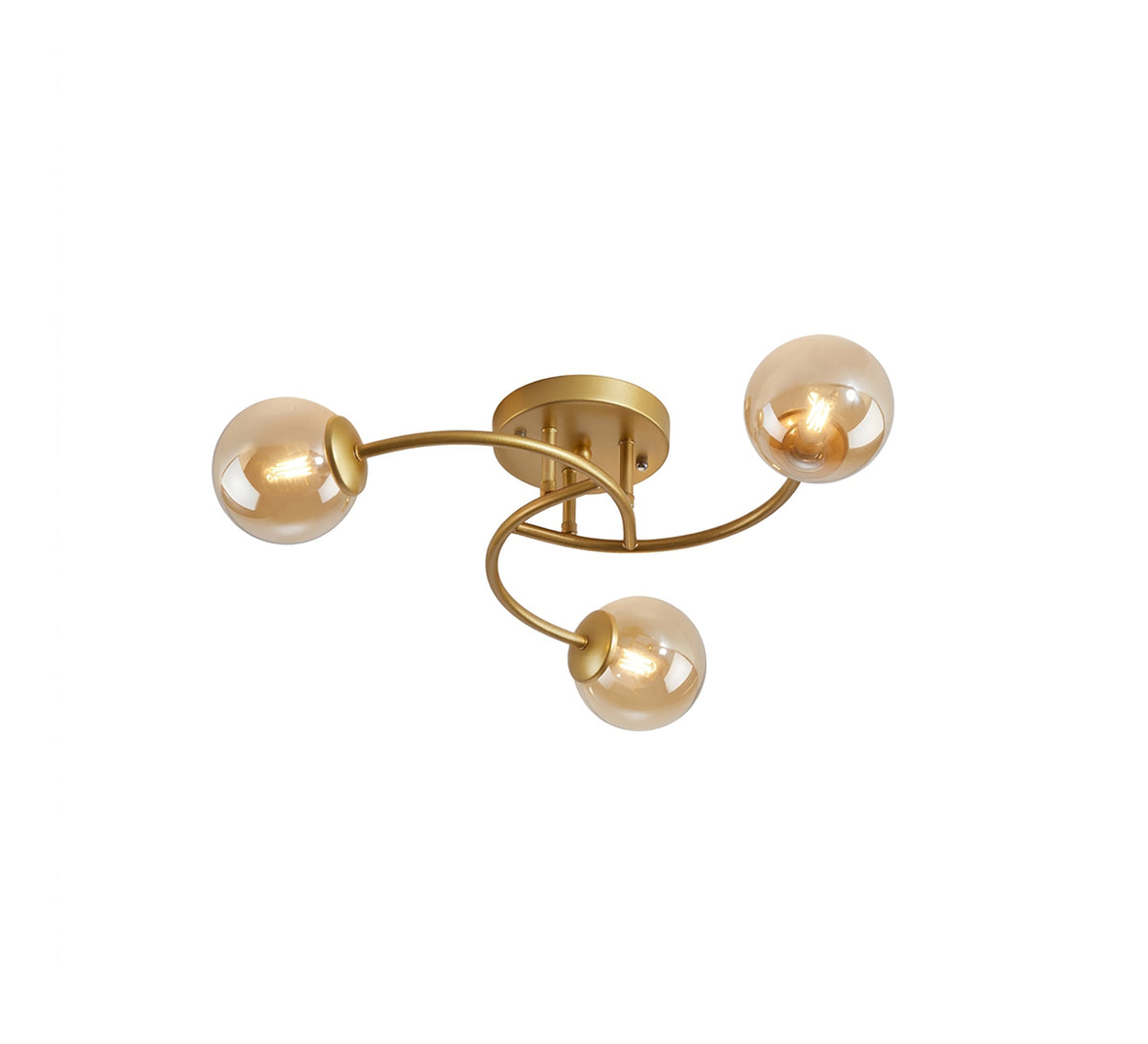 Gold ceiling chandelier with three curved arms - Vitrine Furniture - Ceiling lights