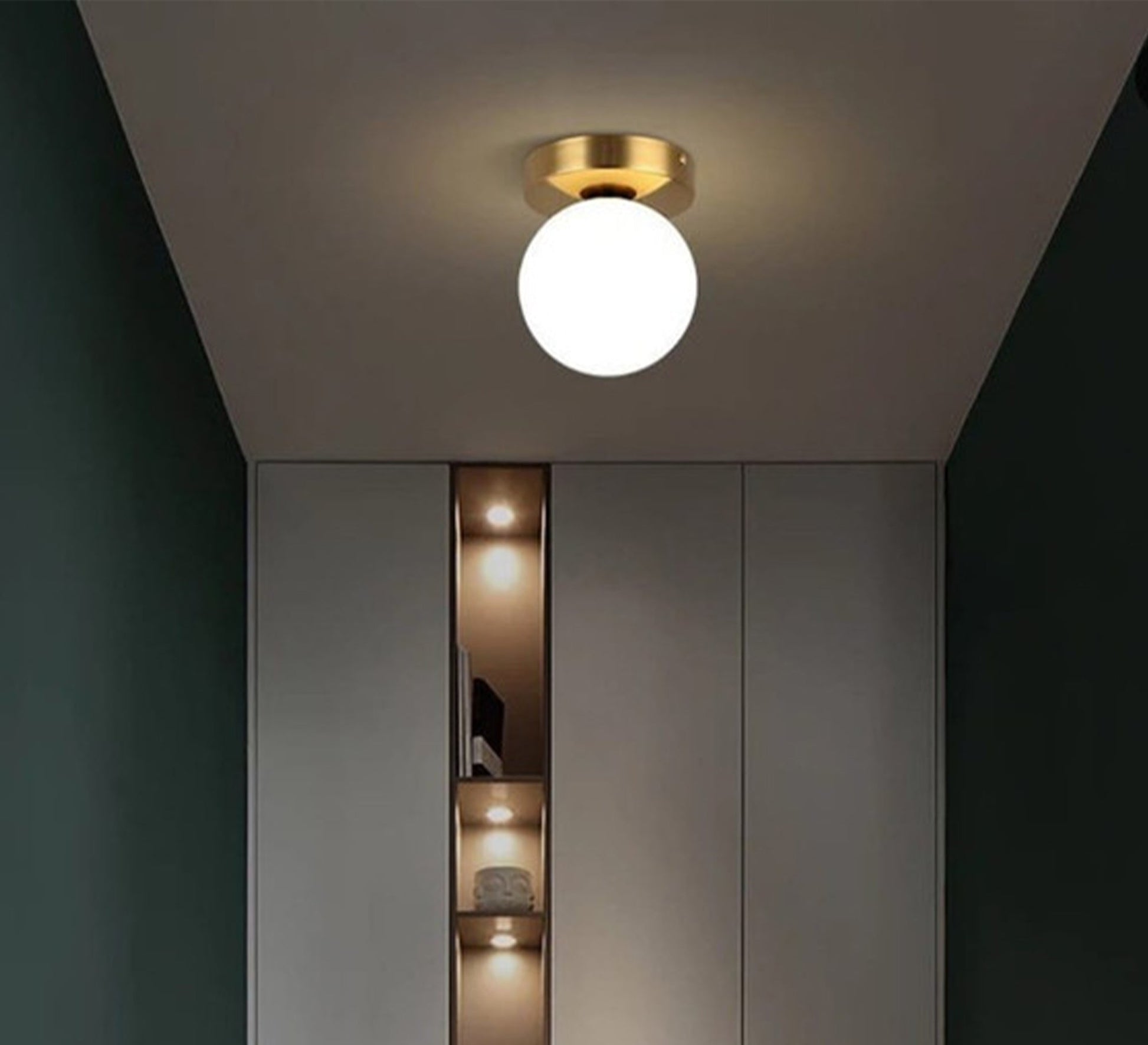 Gold Ceiling Lamp with Spherical Crystal - Vitrine Furniture - Lighting