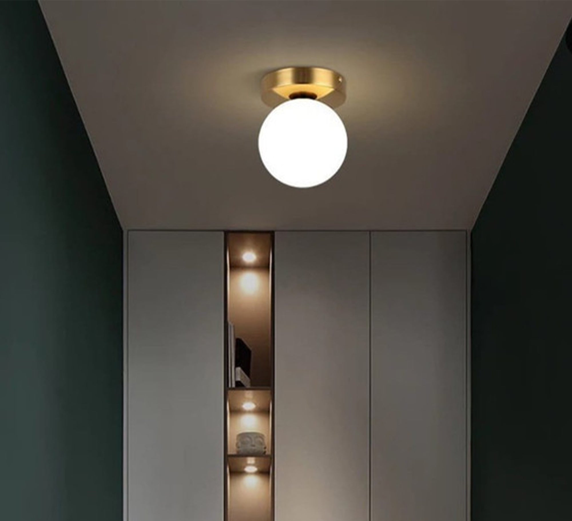 Gold Ceiling Lamp with Spherical Crystal - Vitrine Furniture - Lighting