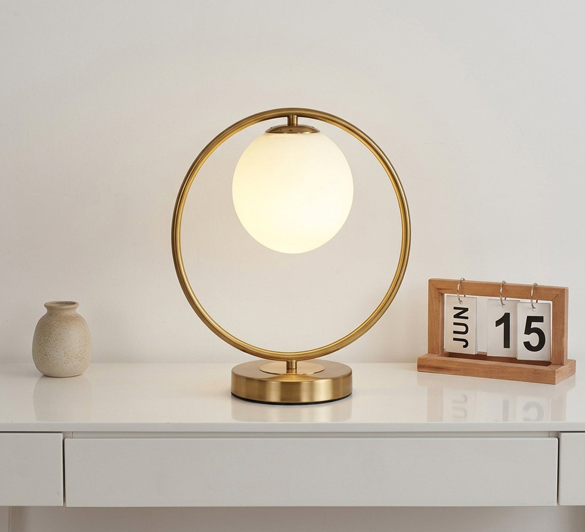 Gold Circle Ring Globe Table Lamp - Vitrine Furniture - Table lamps