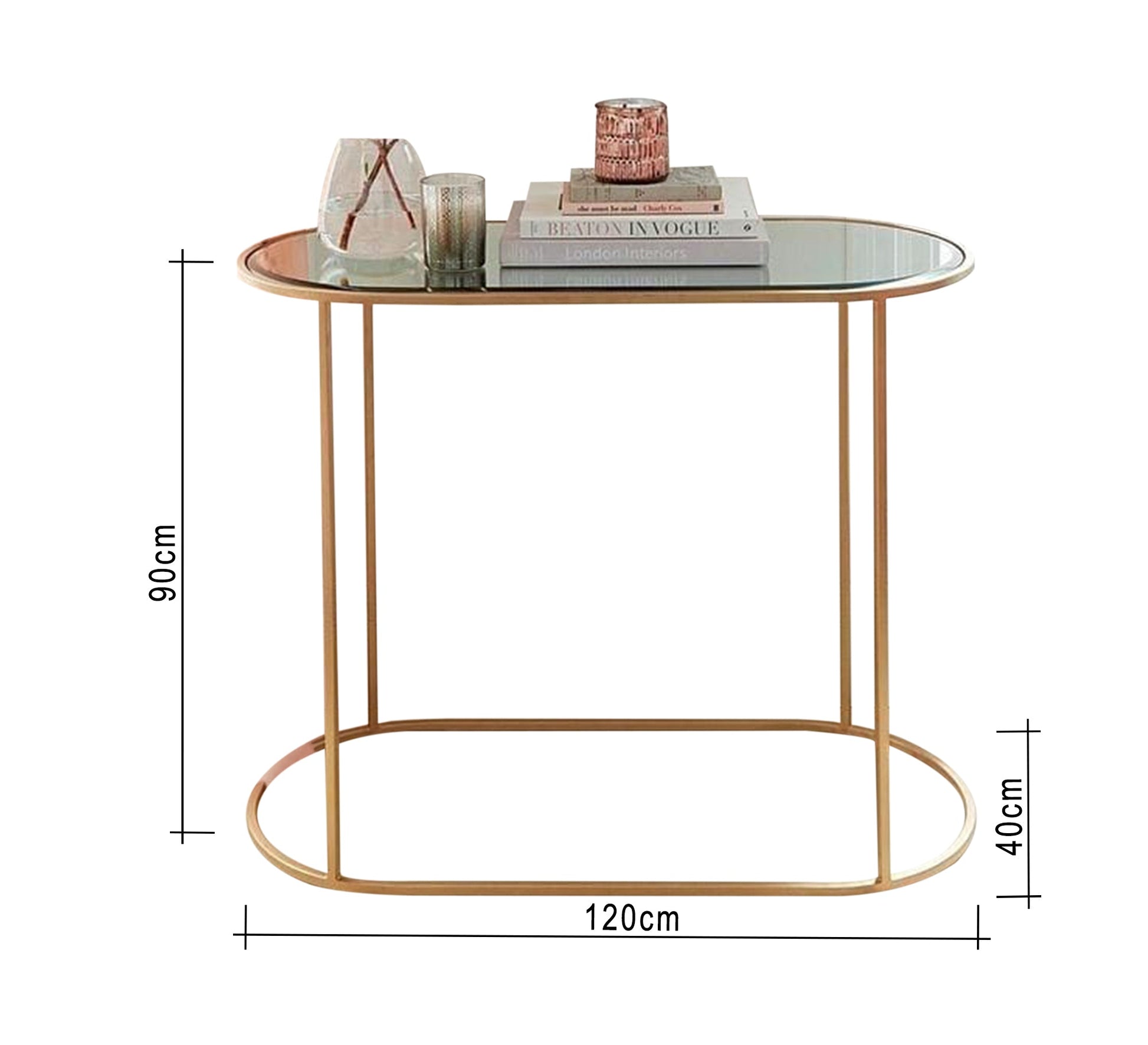 Gold - colored open oval base console - Vitrine Furniture - Furniture