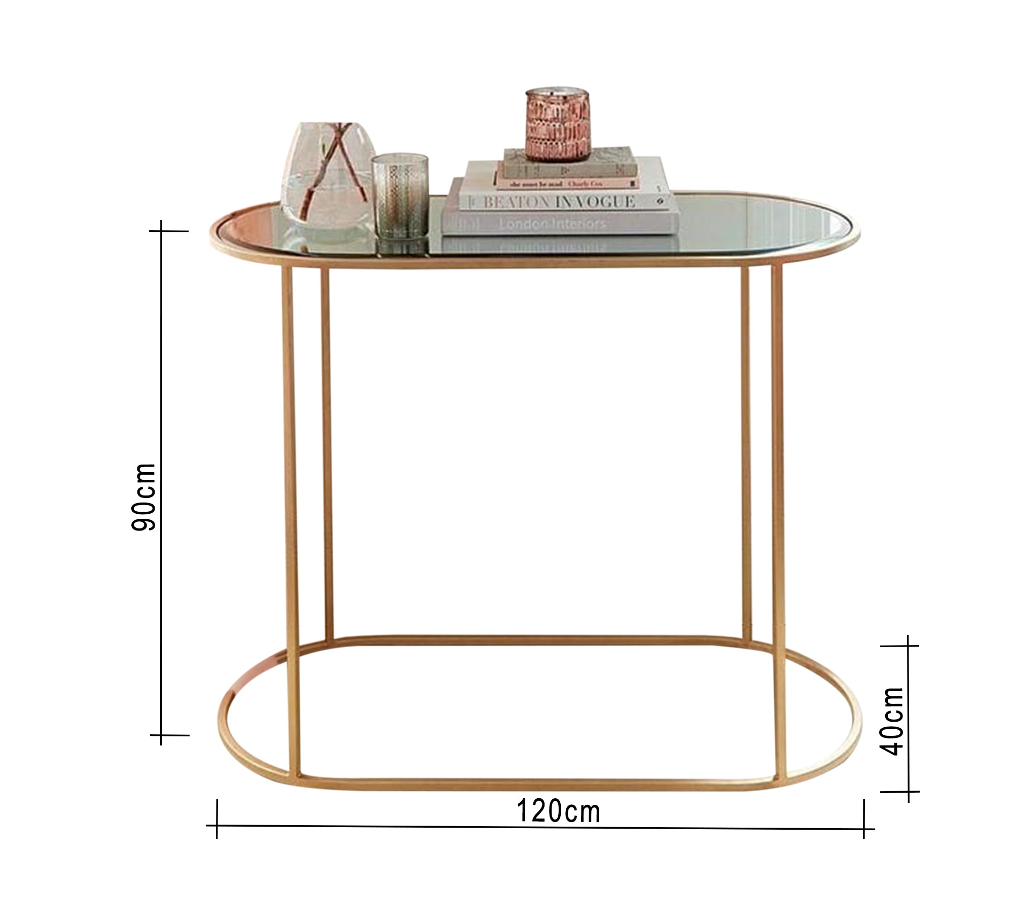Gold - colored open oval base console - Vitrine Furniture - Furniture