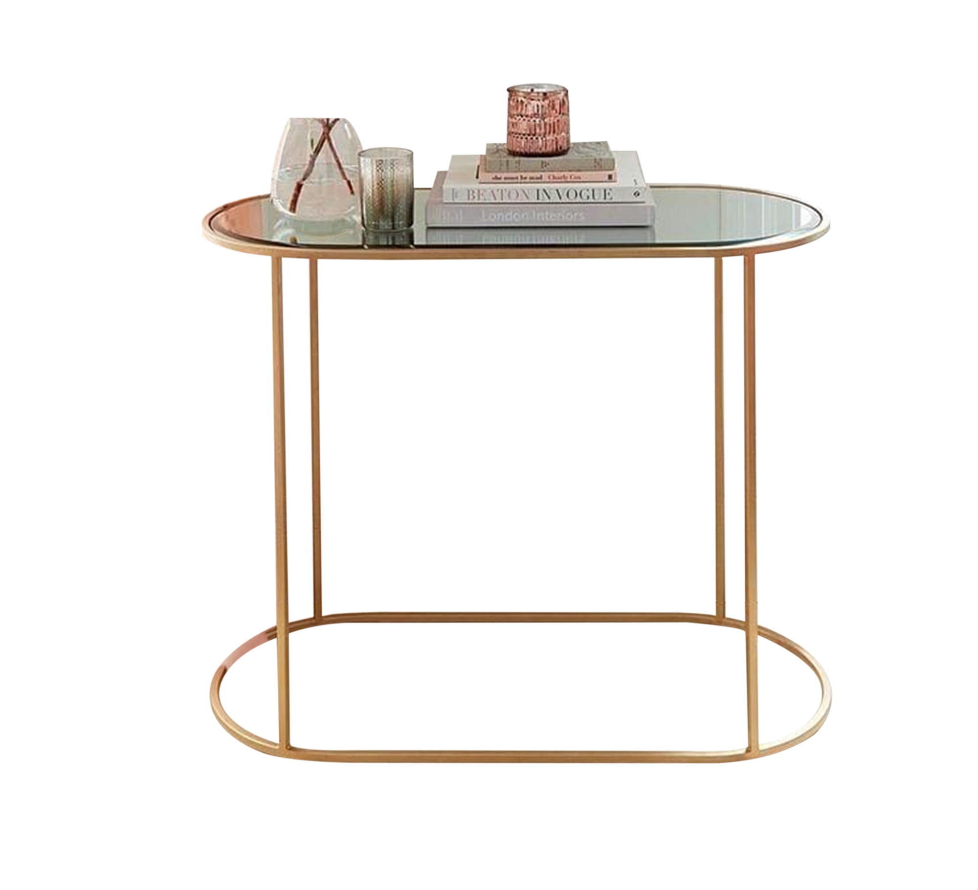 Gold - colored open oval base console - Vitrine Furniture - Furniture